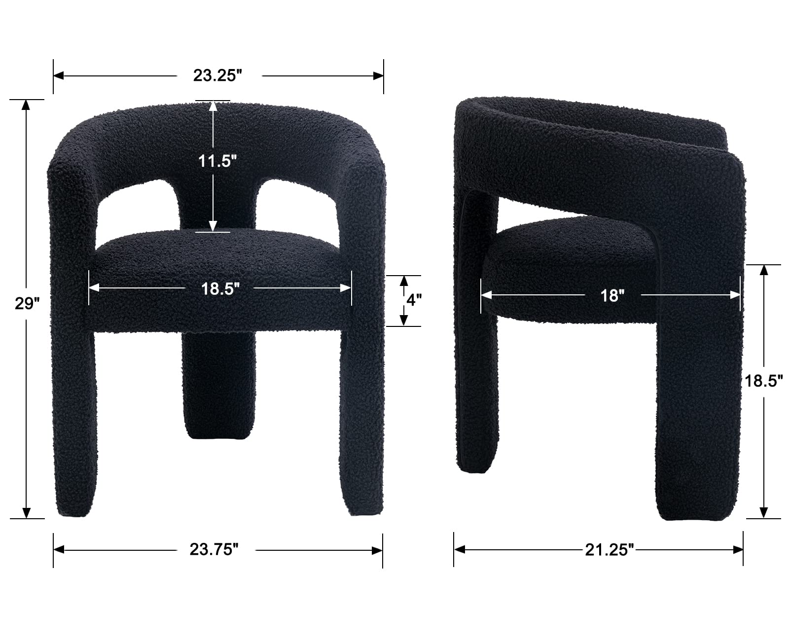 Modern Upholstered Sherpa Barrel Dining Chair with Arms - Comfy Accent Side Chair for Kitchen, Bedroom, Living Room & Vanity - Black | Perfect for Home Dining, Office Reception & Cozy Reading Nook