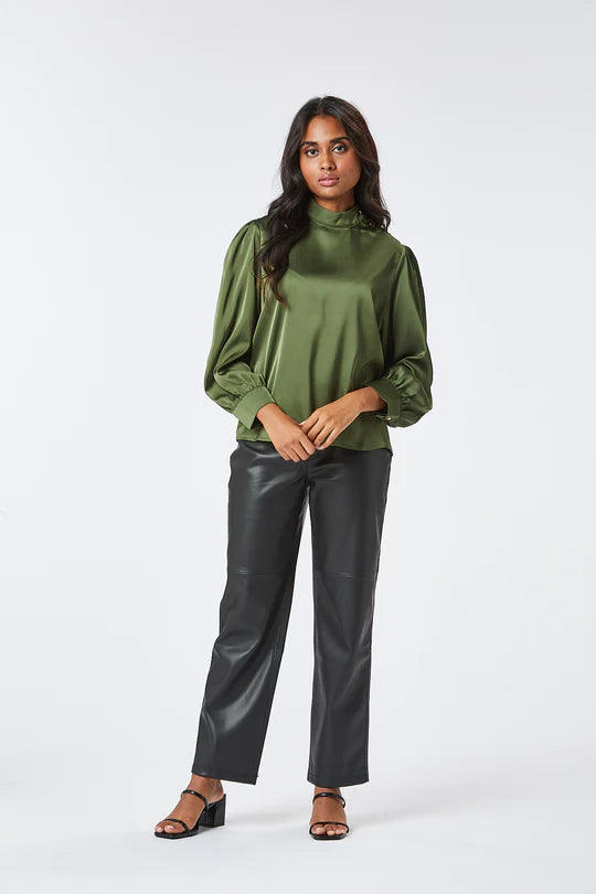 Elegant Satin Blouse for Women - Soft & Shiny Loan Satin Top in Green - Perfect for Office Wear, Parties & Special Occasions