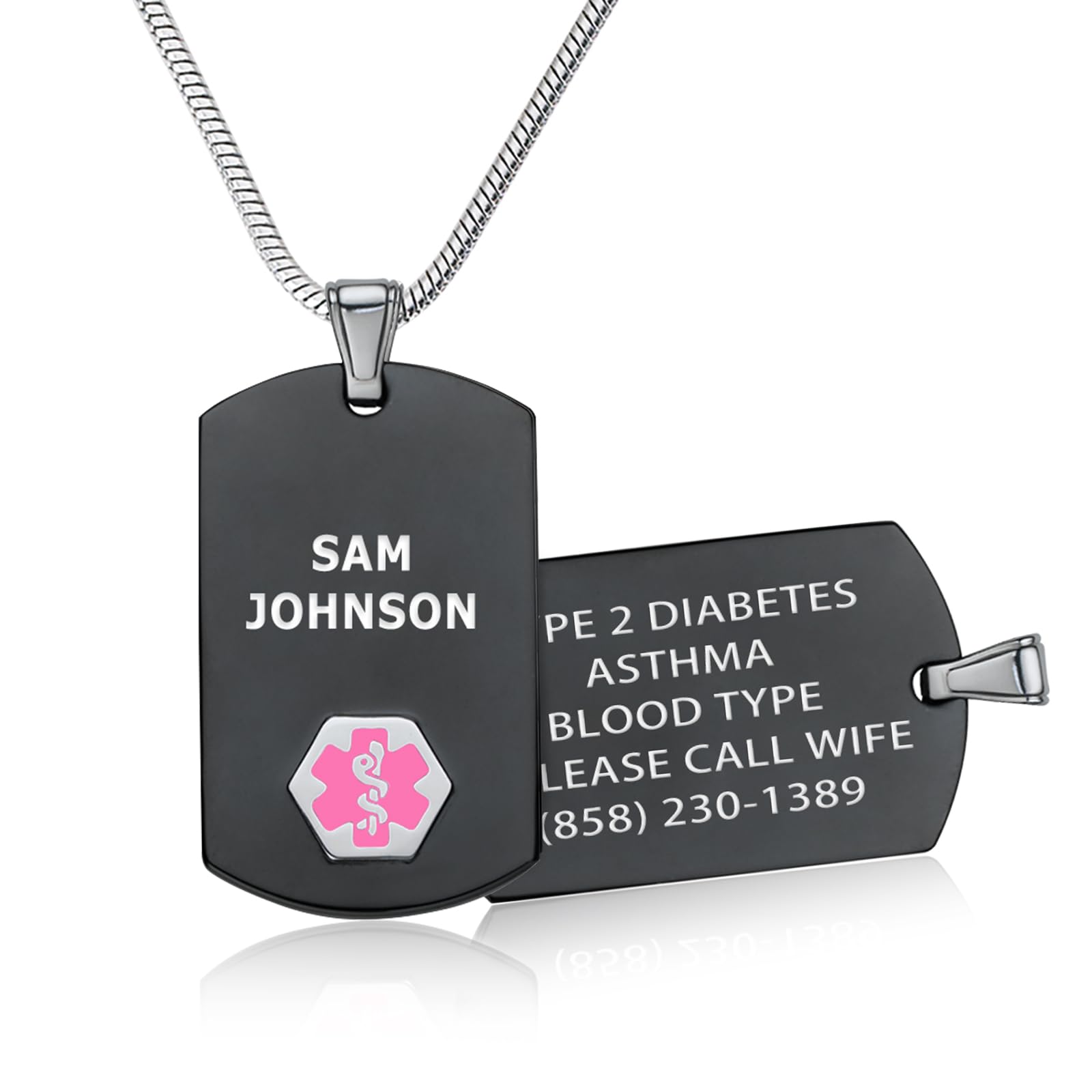 Divoti Custom Engraved Medical Alert Necklace for Men - Black & Silver Stainless Steel Medical ID Jewelry with Emergency Info - Perfect for Seniors, Diabetics & Allergy Sufferers (Ideal for Daily Wear & Emergency Situations)