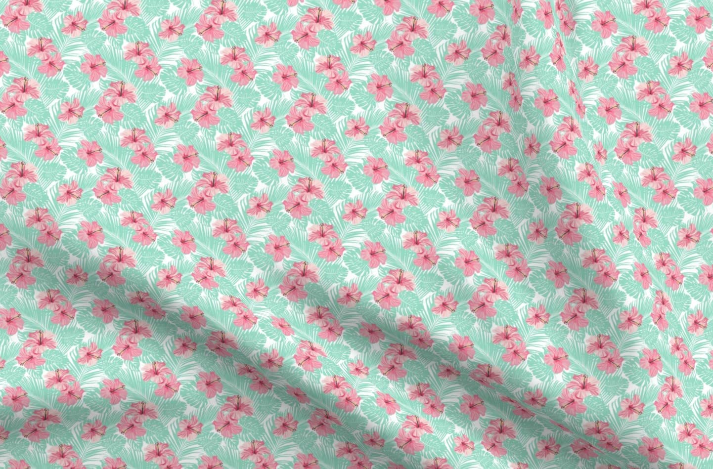 Hibiscus Tropical Floral Printed Minky Fabric - Teal Hawaii Summer Beach Design Fat Quarter for Sewing Baby Blankets, Quilt Backing & Plush Projects - Soft & Cozy Fabric for DIY Crafts, Nursery Decor & Home Accessories