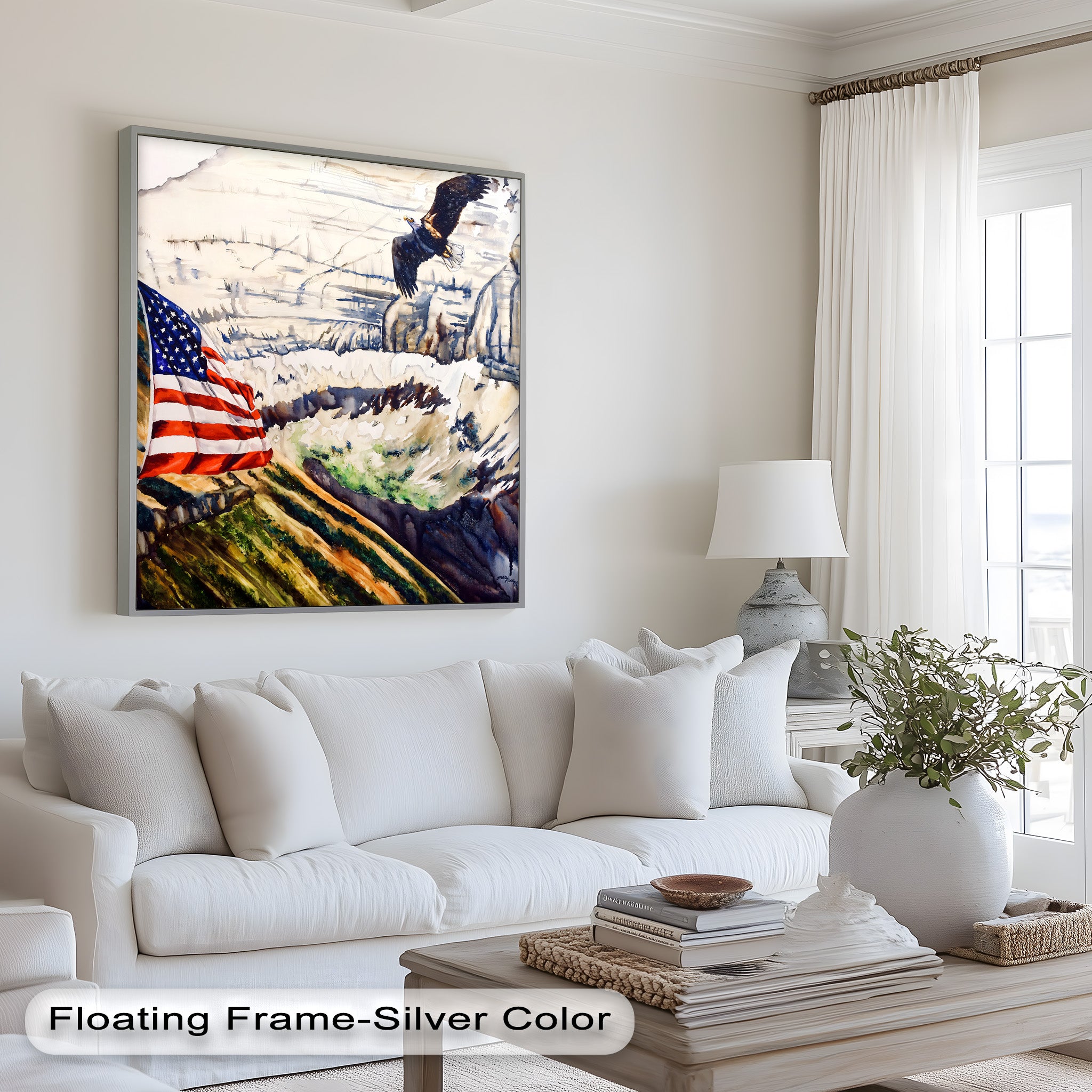 Patriotic Oil Painting of American Flag and Bald Eagle - Perfect for Home Decor, Office Wall Art & Gift for Independence Day