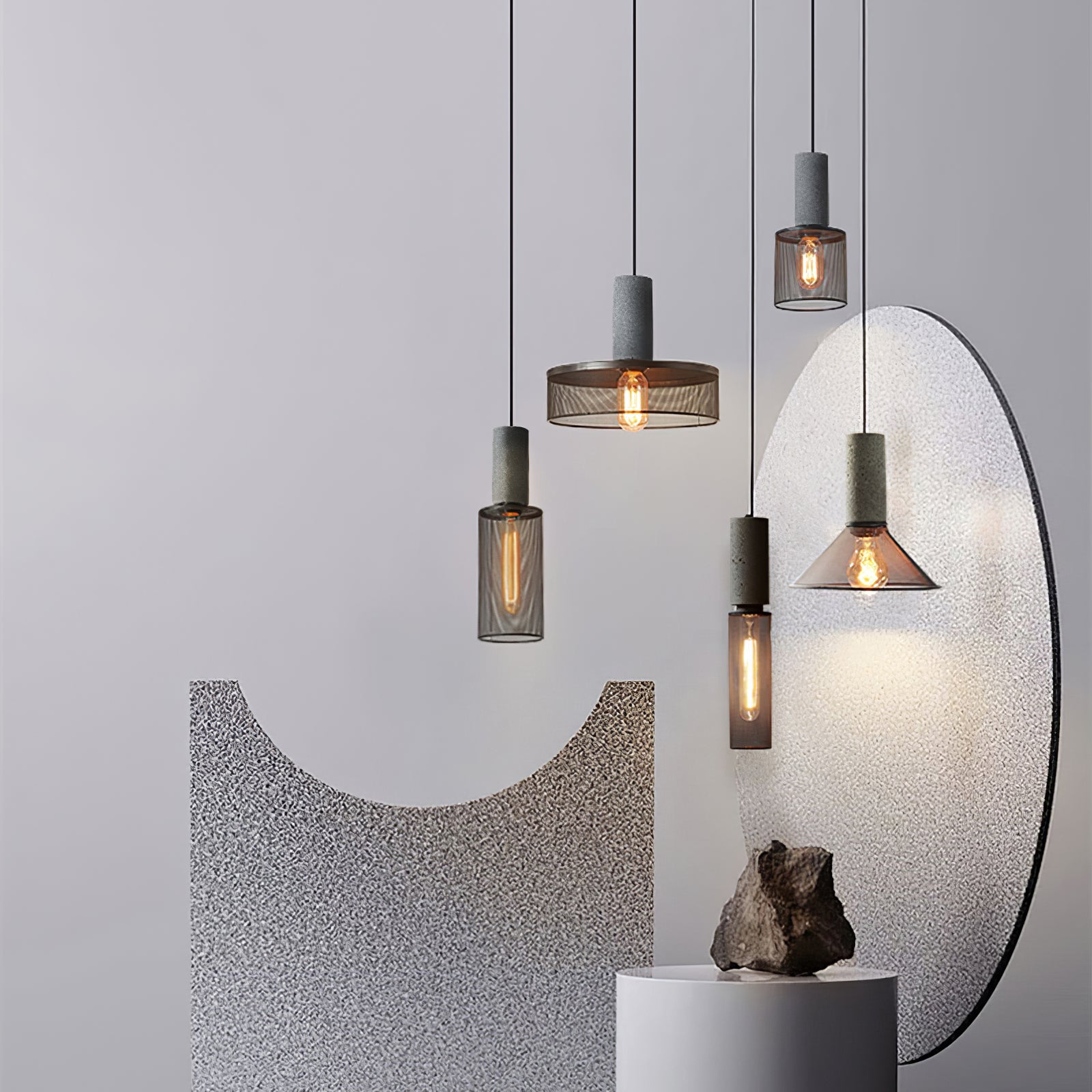 Modern Cement Mesh Pendant Light - Industrial Style Hanging Lamp for Kitchen Island, Dining Room & Bedroom Decor - Dimmable Edison Bulb Compatible