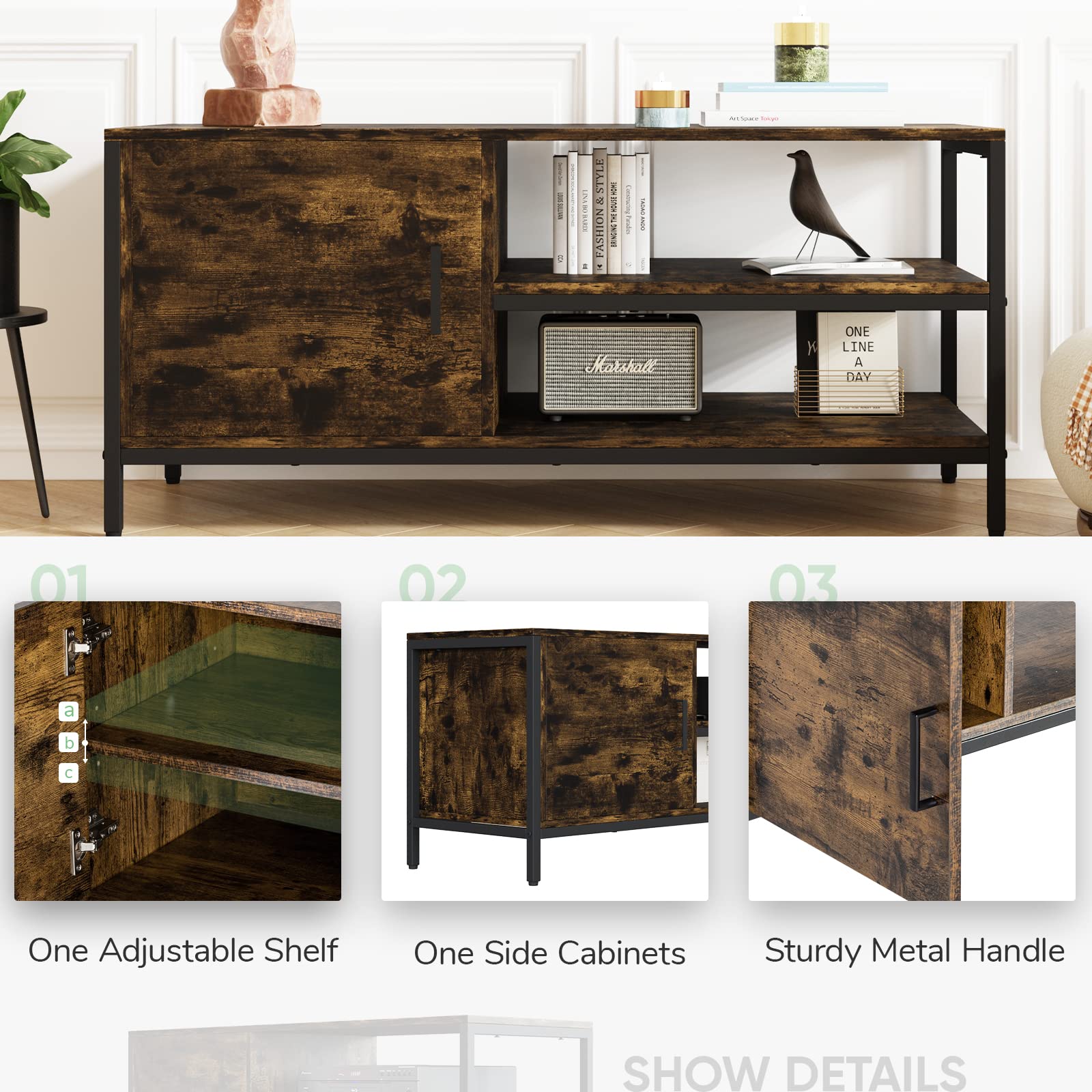 Novilla Retro Farmhouse TV Stand for TVs up to 50 Inches - Rustic Brown Entertainment Center for Flat & Curved Screens - Perfect for Living Room, Bedroom or Home Theater Setup