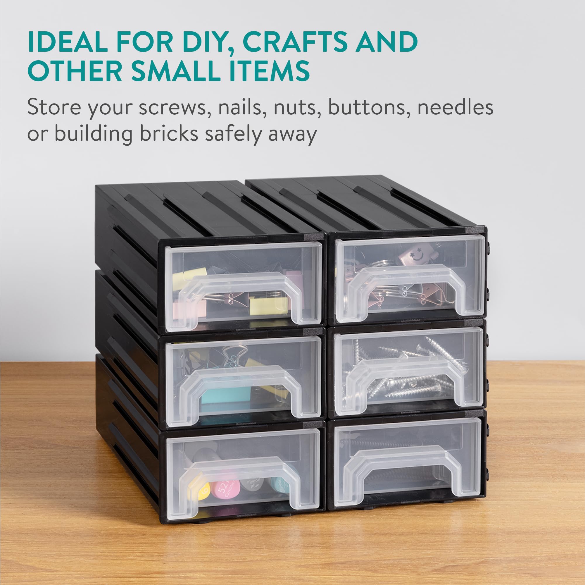 Navaris 6-Drawer Small Parts Organizer - Plastic Storage Box for Screws, Nails & Workshop Accessories - Black Compartment Organizer for DIY, Crafts & Home Improvement Projects