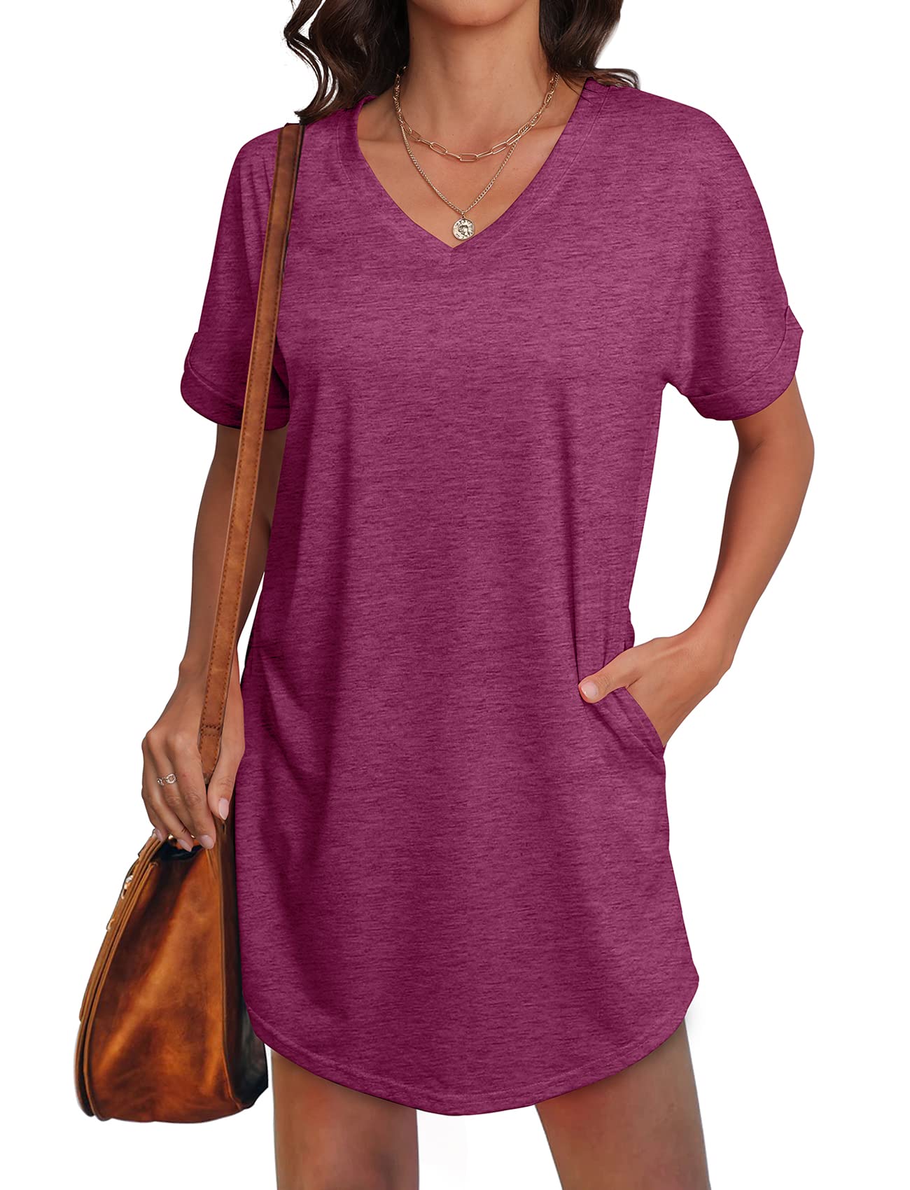 Women's Summer Short Sleeve Pocket T-Shirt Dress - Casual Flowy Comfortable Dress with Side Pockets for Beach, Vacation & Everyday Wear