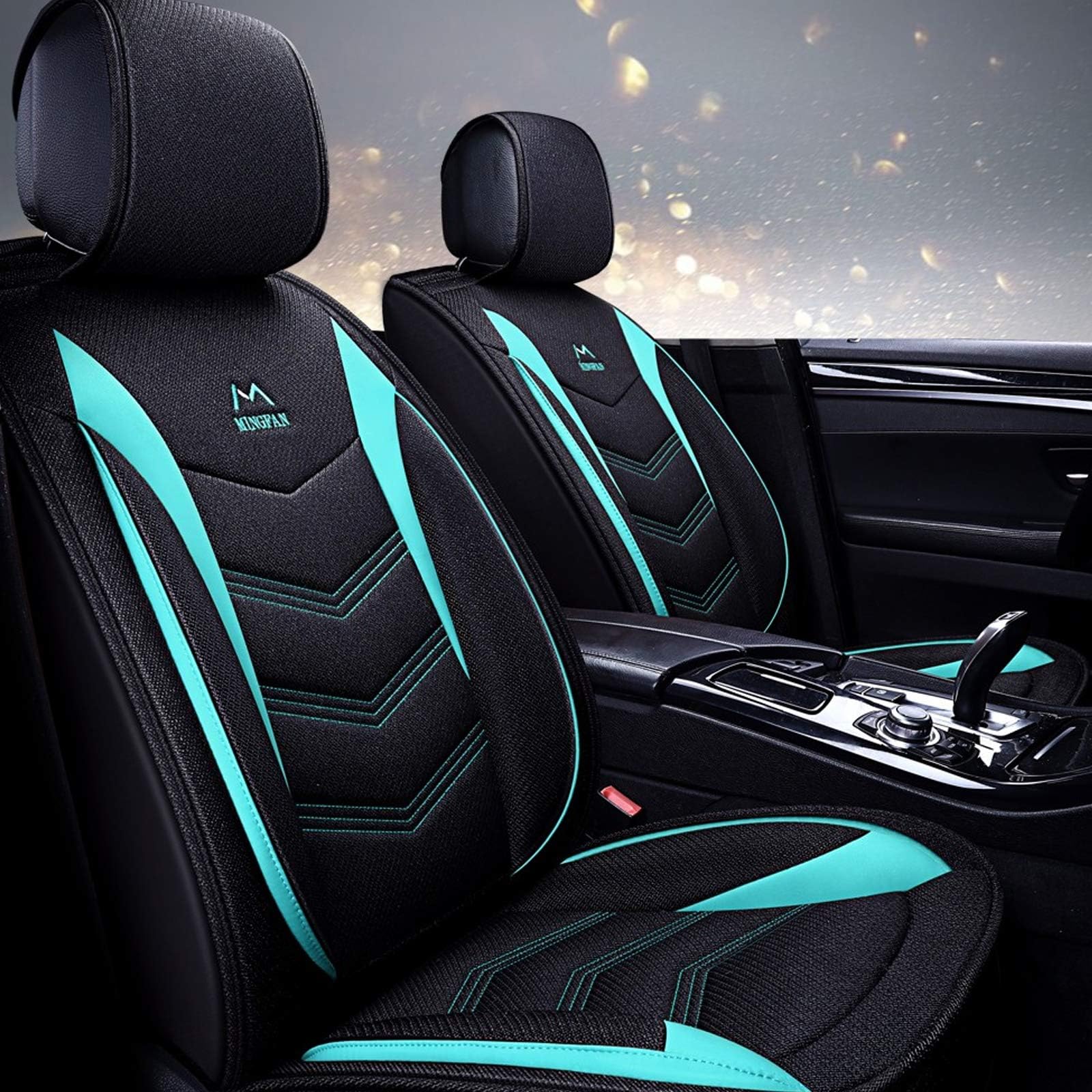 Premium Leather Car Seat Covers - Universal Fit for Cars, SUVs & Trucks | Front Set | Easy Installation | Black & Green | Perfect for Road Trips & Daily Commutes