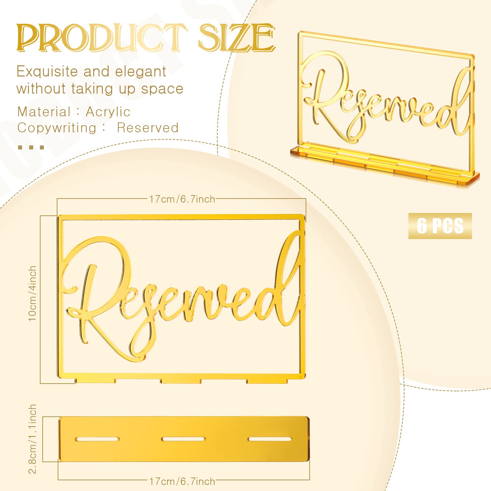 6-Piece Gold Acrylic Reserved Table Signs for Weddings, Restaurants, Business & Office Events - Elegant Standing Seating Reservation Displays for Special Occasions