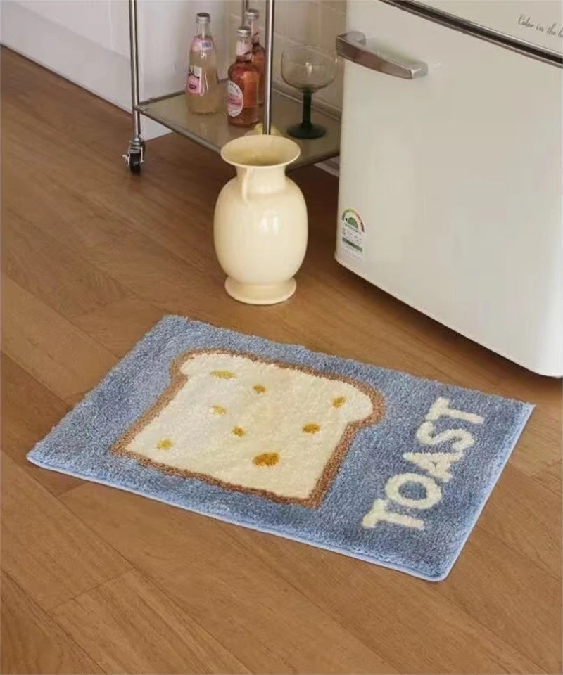 Non-Slip Butter & Toast Cartoon Floor Mat for Kitchen, Bathroom, Nursery - Soft Anti-Fatigue Comfort for Standing Areas
