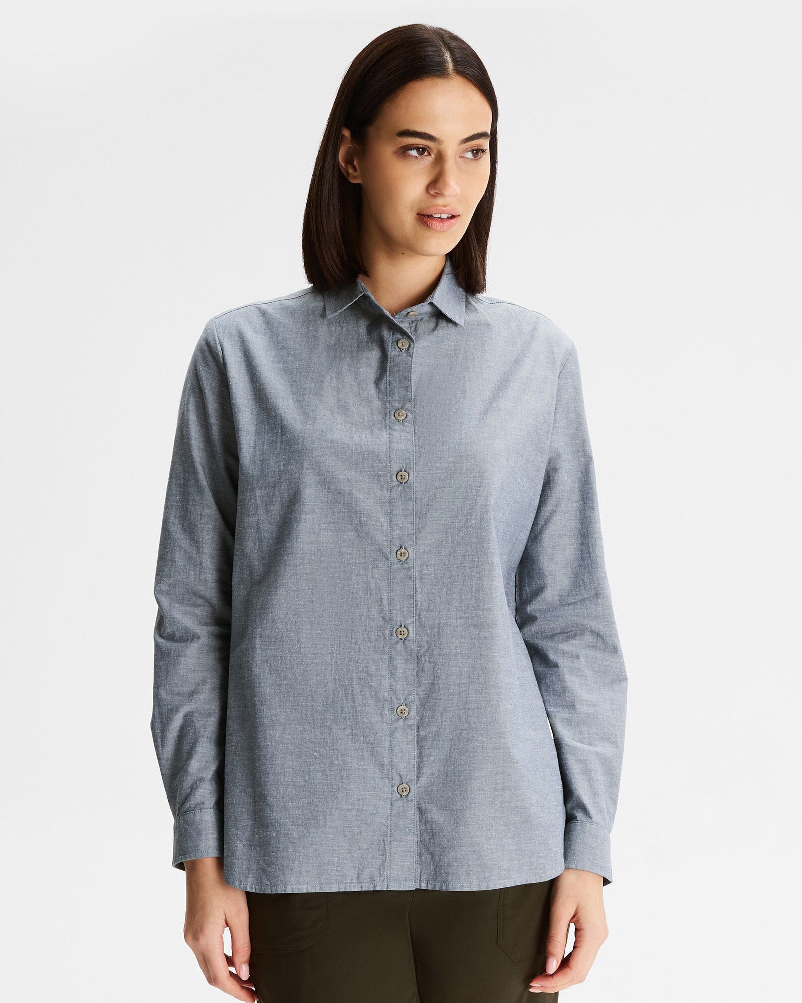Women's Flaxton LT Long Sleeve Shirt - Chambray Blue | Casual Button Down Top for Work, Office & Everyday Wear