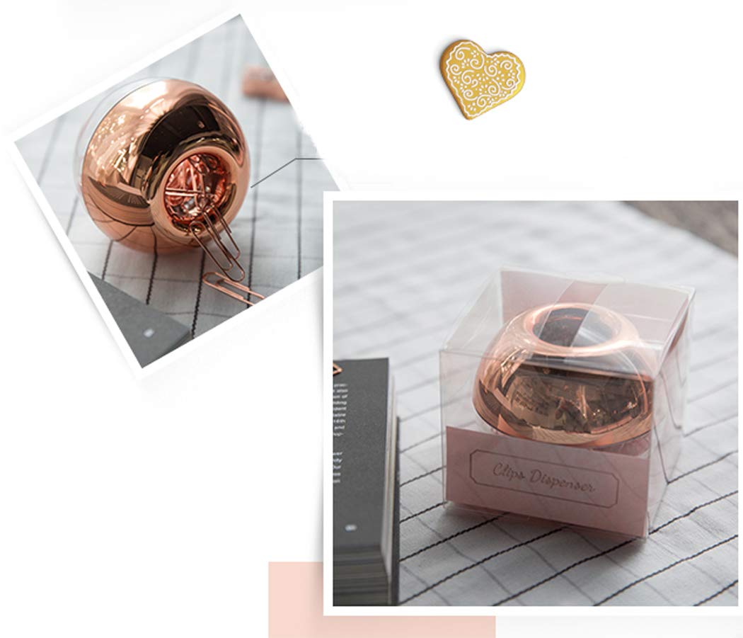 Premium Rose Gold Paper Clips with Magnetic Marble Holder - 100 Pack of 28mm Office Supplies for Desk Organization | Perfect for Office, School, and Home Workspace Organization