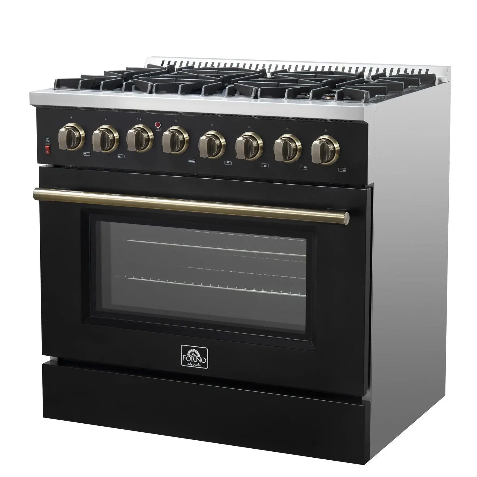**Forno Galiano 36-Inch Professional Dual Fuel Range - Gas Stove & Electric Oven in Black with Antique Brass Trim (Model FFSGS6156 36BLK) - Perfect for Gourmet Kitchens & Modern Home Cooking**