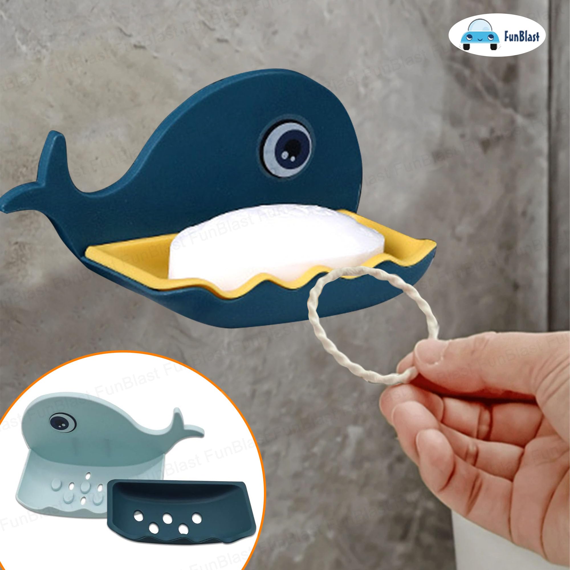 FunBlast Fish Design Soap Dish Holder - Wall Mounted Bathroom & Kitchen Soap Stand with Magic Stickers (2-Pack, Random Colors) | Perfect for Sink, Shower, and Countertop Organization