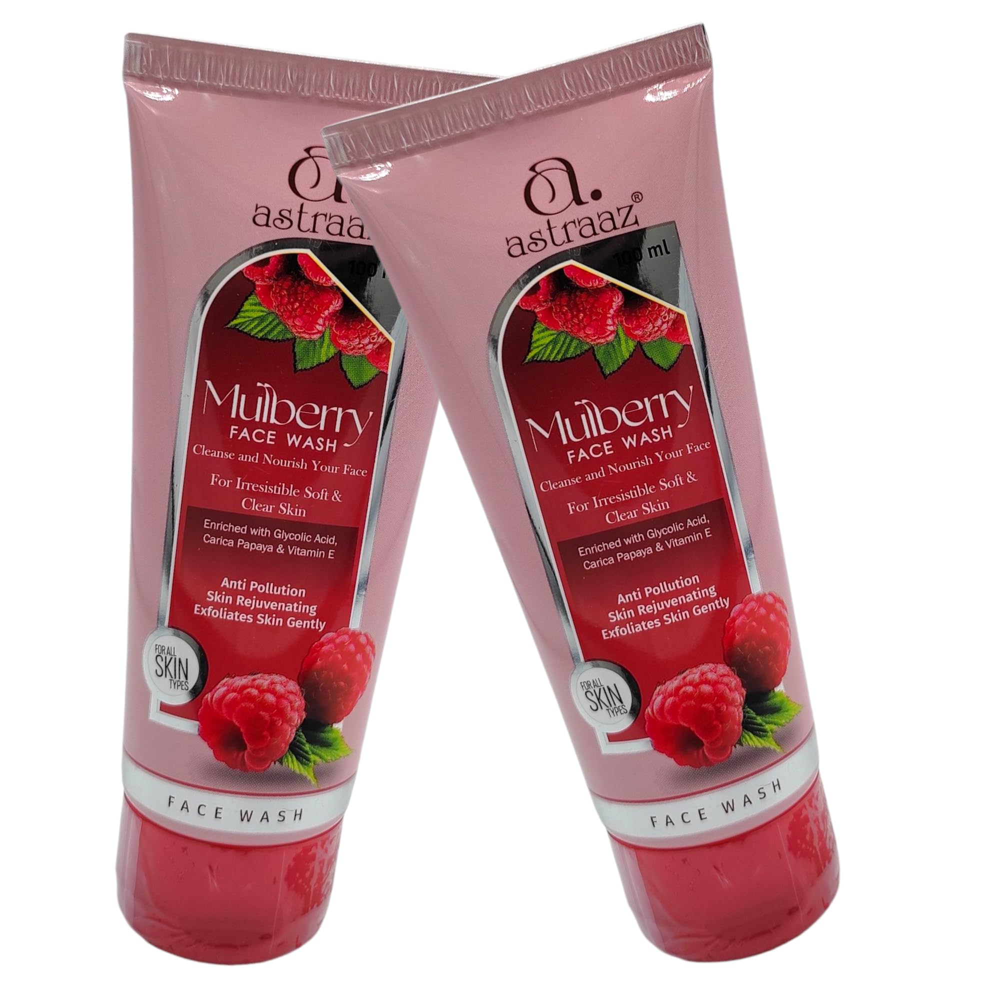 Astraaz Mulberry Face Wash with Glycolic Acid & Papaya Extract - Vitamin C & E Enriched | Anti-Pollution, Brightening & Rejuvenating Cleanser | Exfoliates for Clear, Soft Skin | Suitable for All Skin Types (100ml) | Perfect for Morning & Night Skincare Routine
