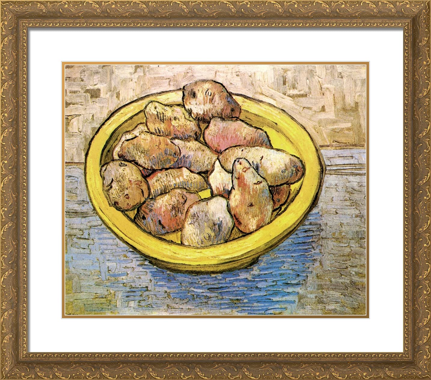 Van Gogh Still Life Potatoes in a Yellow Dish - 23x20 Gold Ornate Framed Art Print with Double Matting - Premium Wall Decor for Living Room, Bedroom & Office