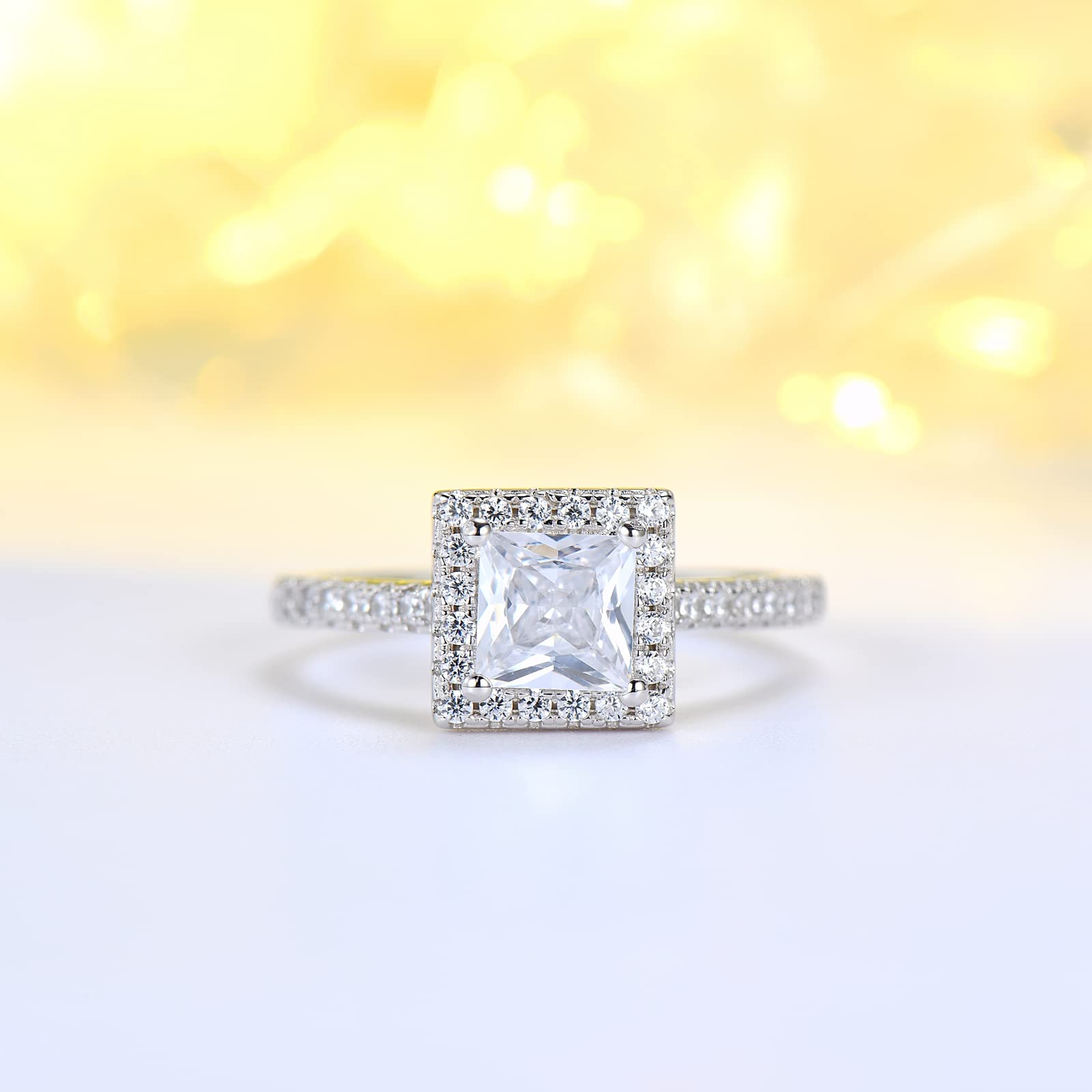Moissanite Engagement Rings for Women - 925 Sterling Silver Gold Plated Princess Cut Wedding Band, Anniversary & Promise Rings for Her - Perfect for Proposals, Bridal Jewelry & Special Occasions