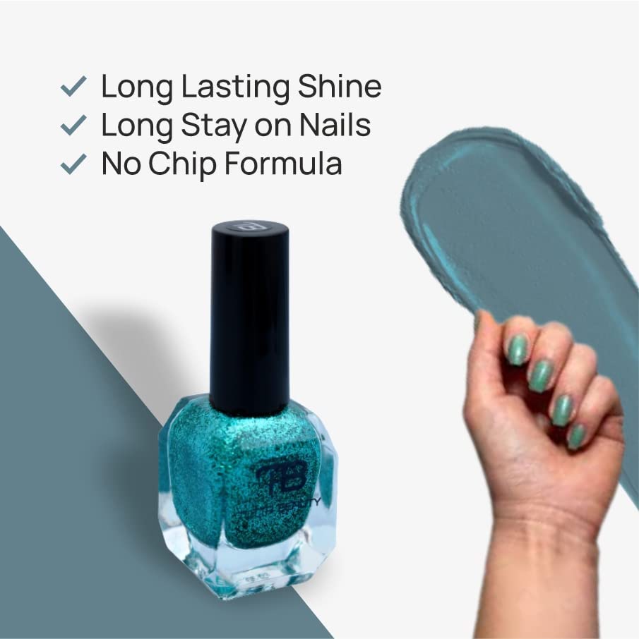 Totta Beauty Glitter Nail Polish - Non-Toxic, Long Lasting, Chip Resistant, Cruelty-Free & Quick Dry Nail Lacquer - Blue, Silver, Pink, Green & Pink Silver Shades - Perfect for Parties, Weddings, Holidays & Everyday Wear