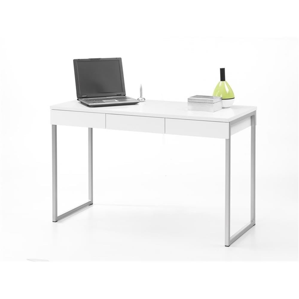 Pemberly Row Modern White Home Office Desk - 3-Drawer Multi-Functional Writing Desk for Small Spaces | Perfect for Remote Work & Study