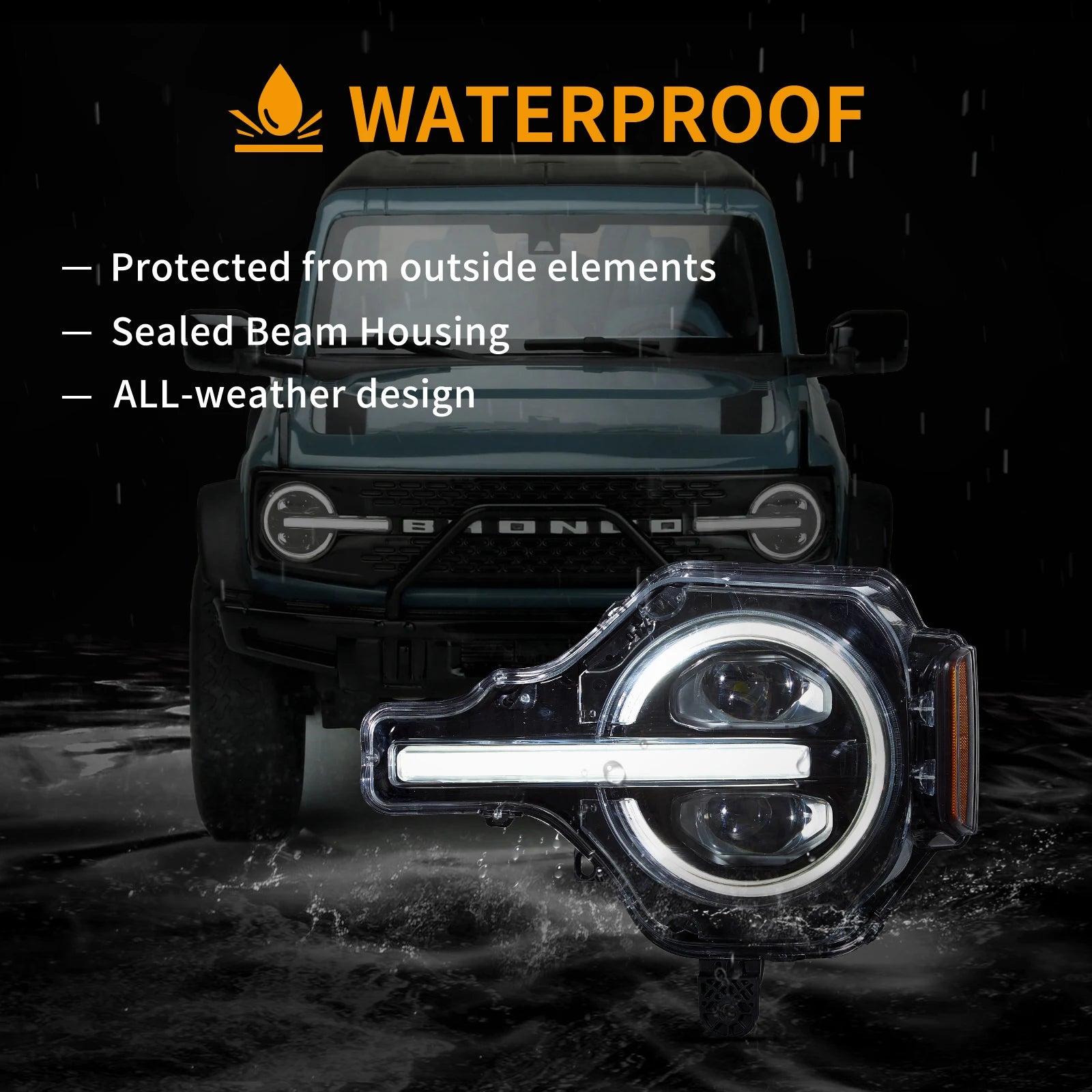 LED Headlight Assembly for 2020-2024 Ford Bronco - High Performance Replacement Headlights - Perfect for Off-Roading, Night Driving & Car Upgrades