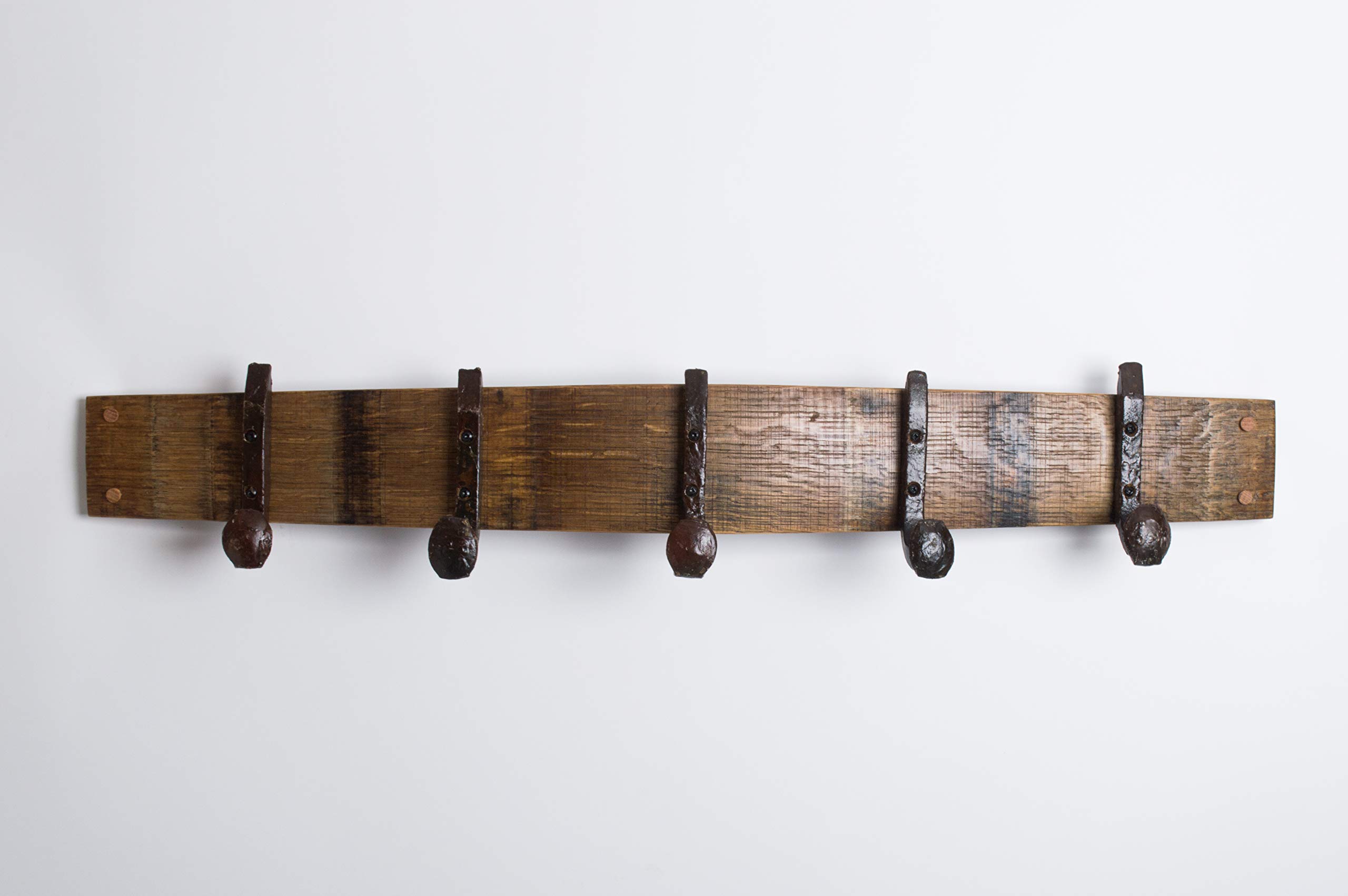 Rustic Wine Barrel Coat Rack with Bent Railroad Spike Hooks - Perfect for Entryway, Farmhouse, or Wine Cellar Decor