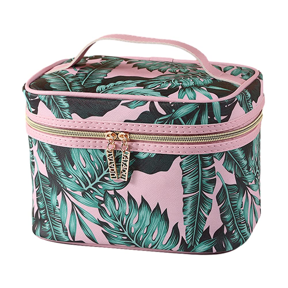 HOYOFO Green Leaf Print Makeup Bag with Brush Holder - Travel & Storage for Cosmetics