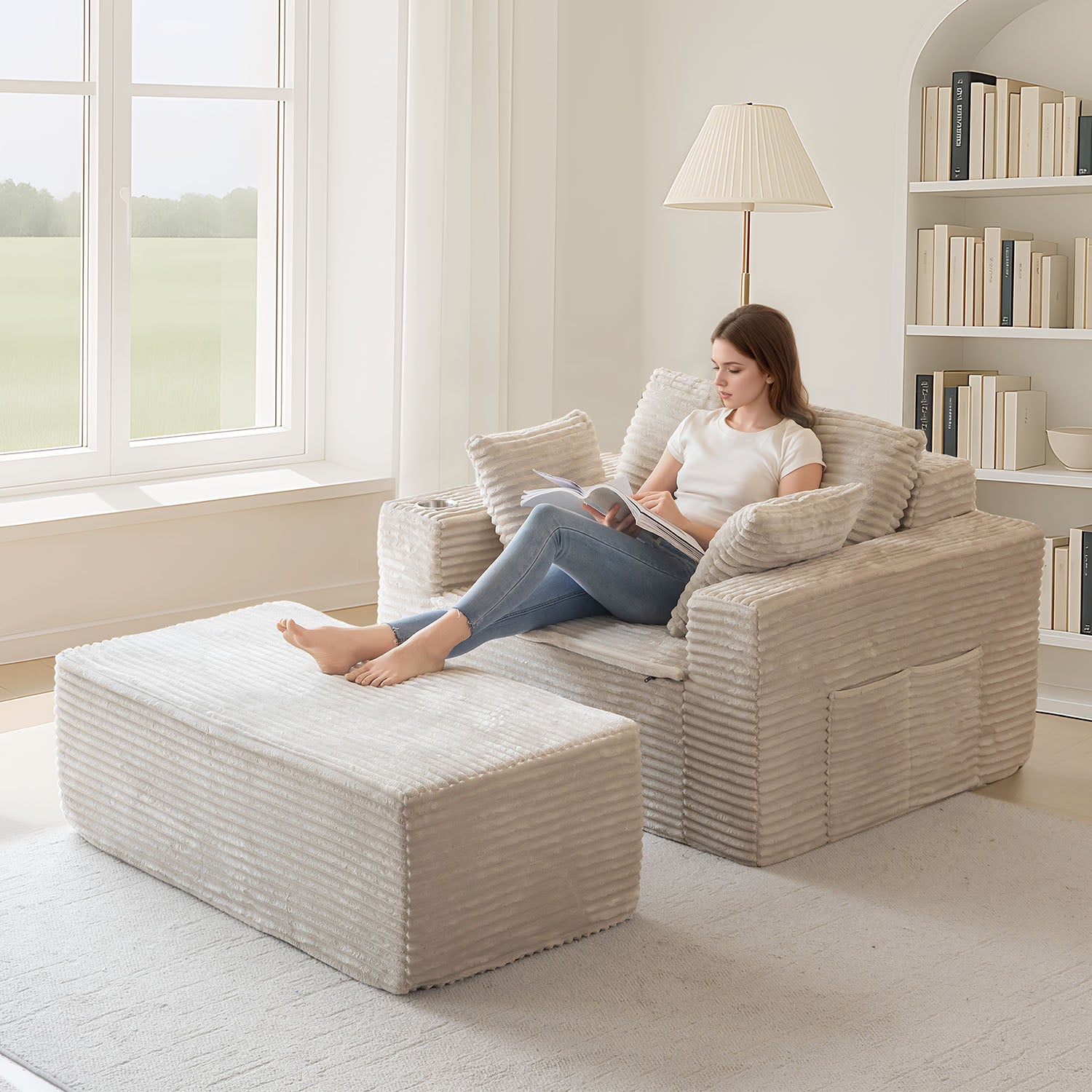 MAXYOYO 65x49 Inch Chaise Lounge Chair - Modular Sleeper Sofa with Pillows for Living Room & Bedroom, Grey - Perfect for Small Spaces, Home Theater & Guest Rooms