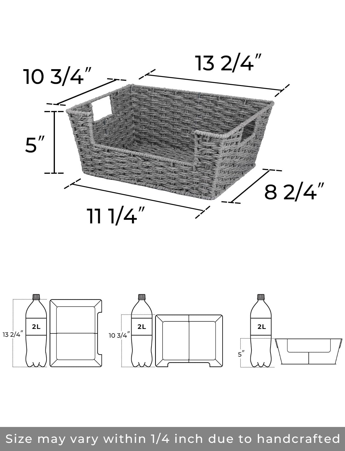 StorageWorks Wicker Baskets for Home Organization - 2 Pack Grey Handwoven Pantry & Shelf Storage Baskets | Perfect for Kitchen, Bathroom, Closet & Office Organization
