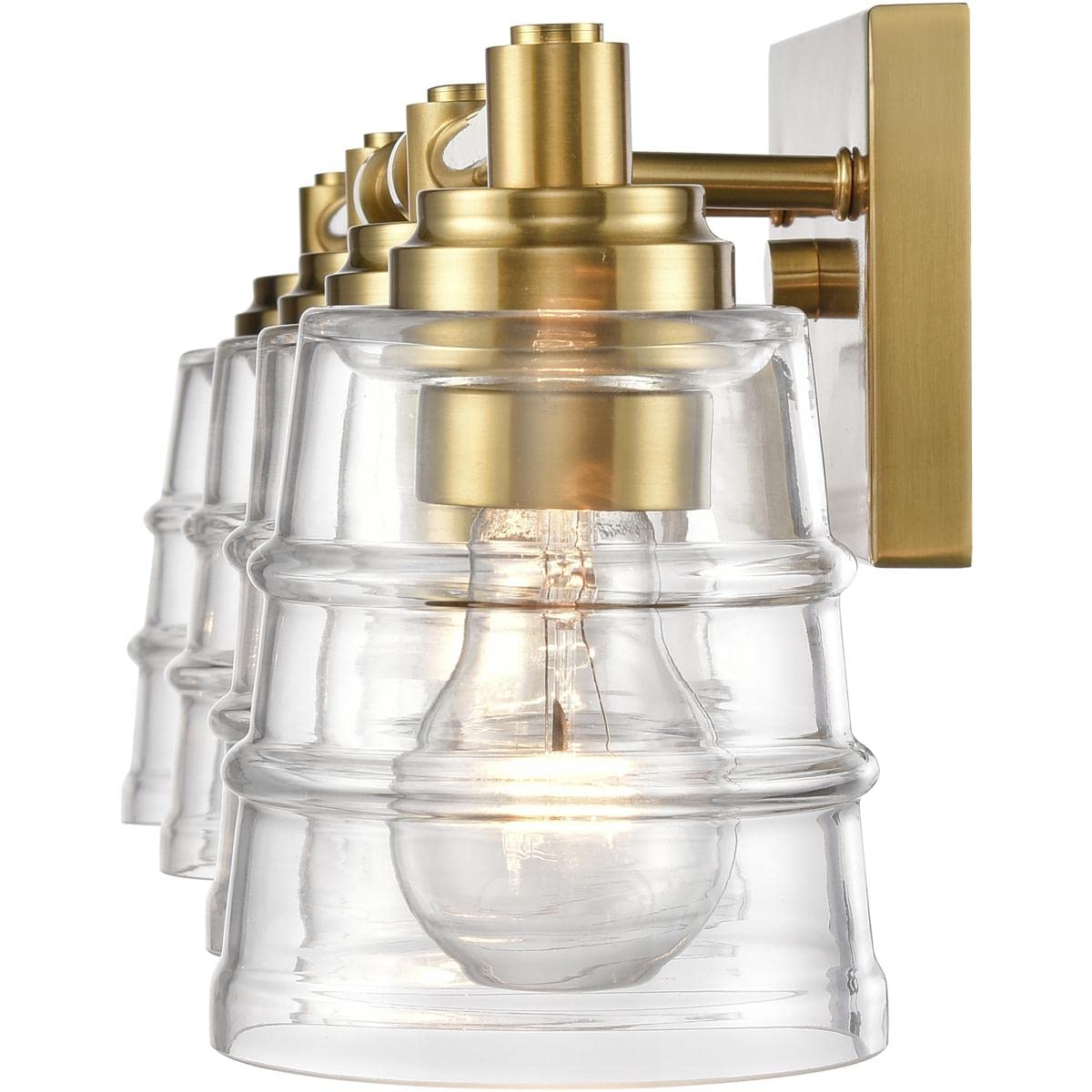 Elk Home Pulsate 4-Light Vanity Light - Satin Brass Finish with Clear Glass, Transitional Style Bathroom Lighting for Modern & Classic Decor