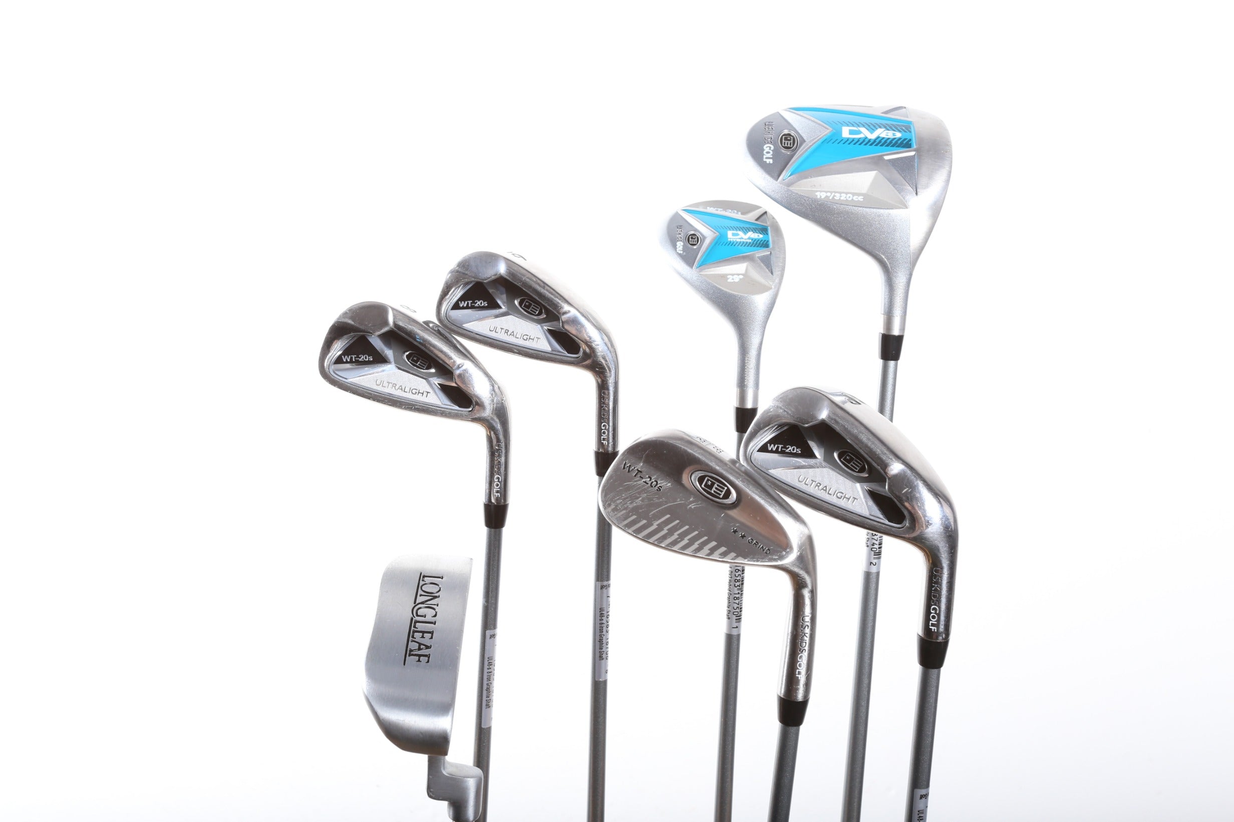 US Kids Golf Complete Club Set for Youth - Right Handed Driver, Hybrid, 6 Iron, 8 Iron, Pitching Wedge, Sand Wedge, Putter - Perfect for Junior Golfers & Beginners on the Course