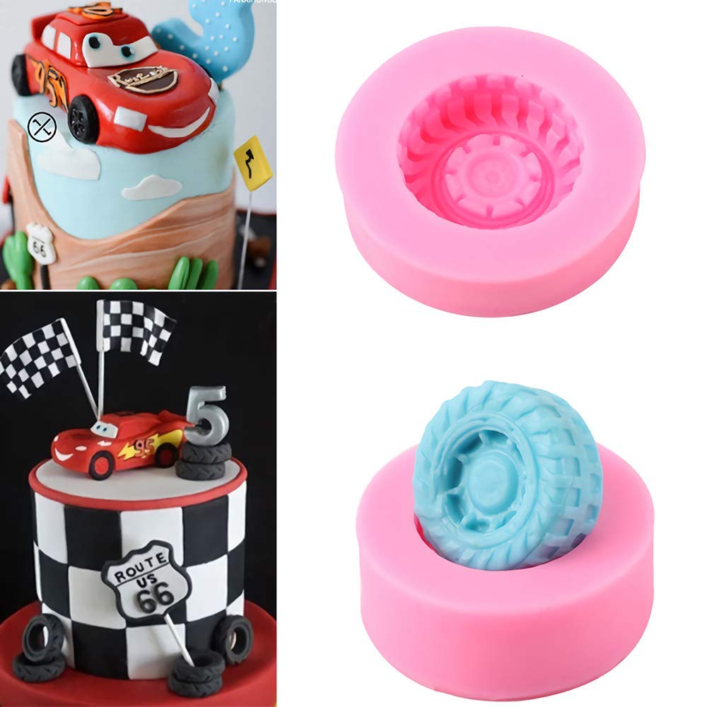 4-Piece 3D Round Tire Chocolate Candy Mold Set - Silicone Truck Wheel & Car Tyre Cake Fondant Molds for Baking, Sugarcraft, Resin, Polymer Clay & Soap Making - Perfect for Birthday Cakes, Cupcake Toppers & DIY Crafts