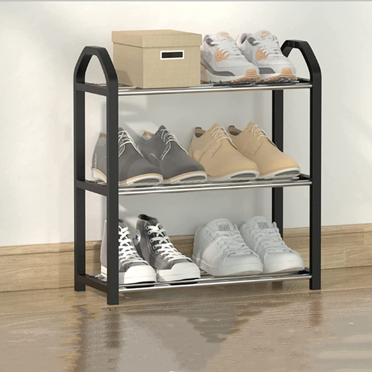 NIAWECAN 3-Tier Small Shoe Rack - Compact Narrow Shoe Shelf Organizer for Entryway, Closet & Hallway (42x19x43cm) - Quick Assembly No Tools Required - Perfect for Apartments, Dorms & Small Spaces