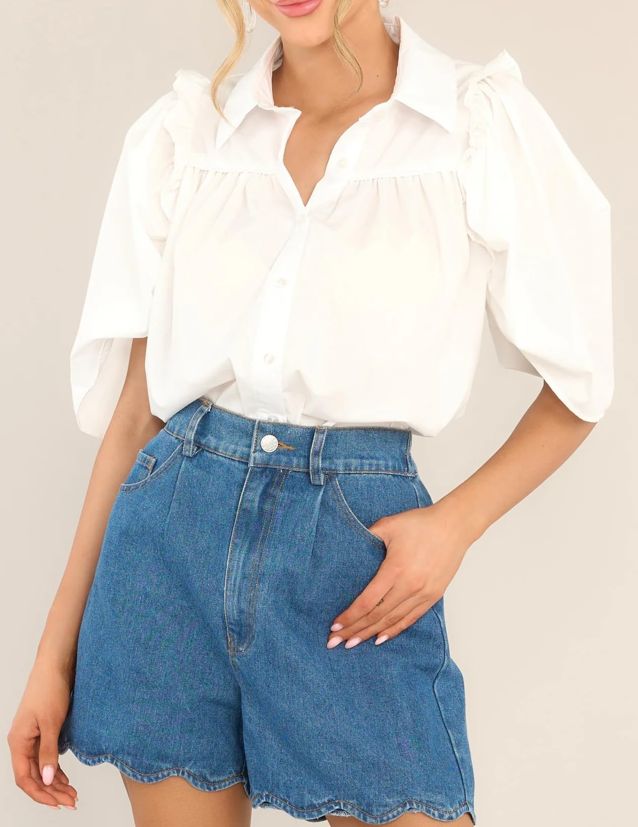 Trendy Women's High Waist Flared Denim Shorts with Wave Hem - Casual Summer Outfit Essential for Beach, Shopping & Date Nights