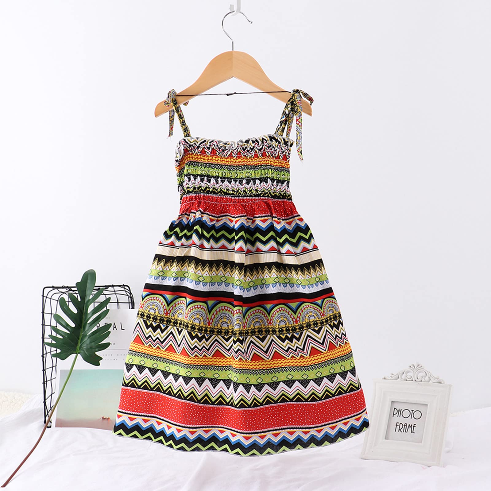 Bohemian Floral Sleeveless Sun Dress for Toddler Girls - Beach Princess Strappy Summer Outfit for Playdates, Vacations & Photo Shoots