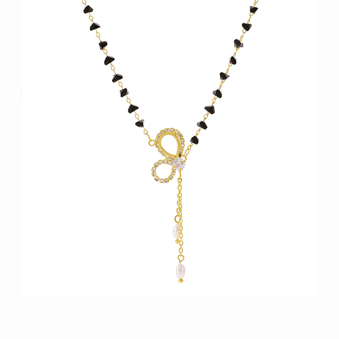 Trillion Crystal Bow Choker Necklace with Tassel - Elegant Y Necklace for Women | Perfect for Prom, Wedding, Party & Date Night Jewelry Gift