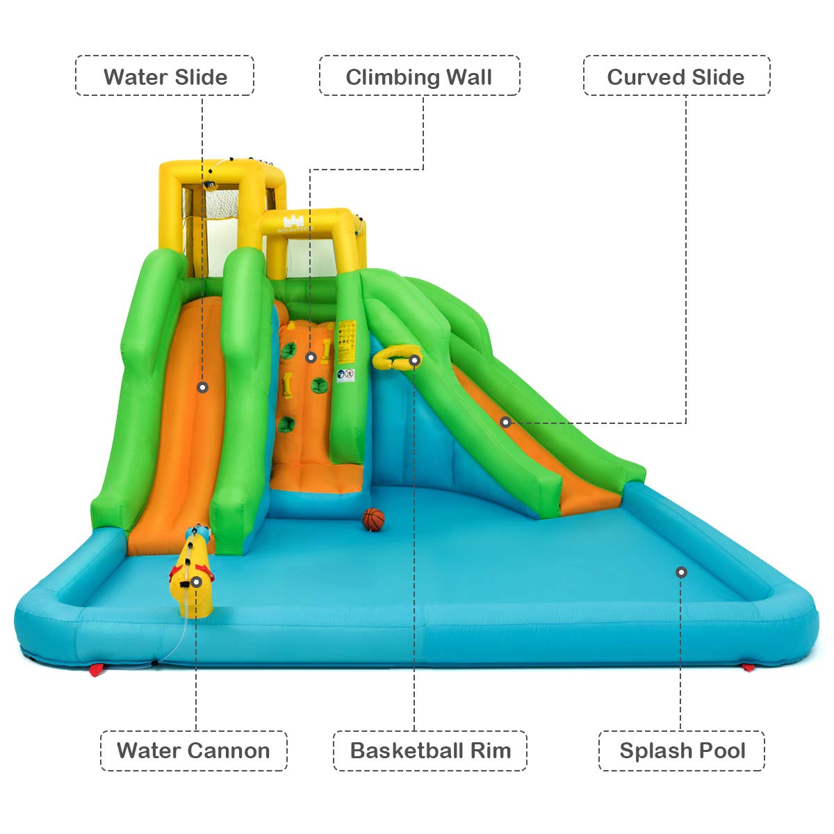 **GLACER Kids Inflatable Bounce House with Slide & Splash Pool - 2 Water Slides, Climbing Wall & Water Cannon - Indoor/Outdoor Backyard Water Park (Includes 480W Air Blower) - Perfect for Birthday Parties, Summer Fun & Outdoor Play**