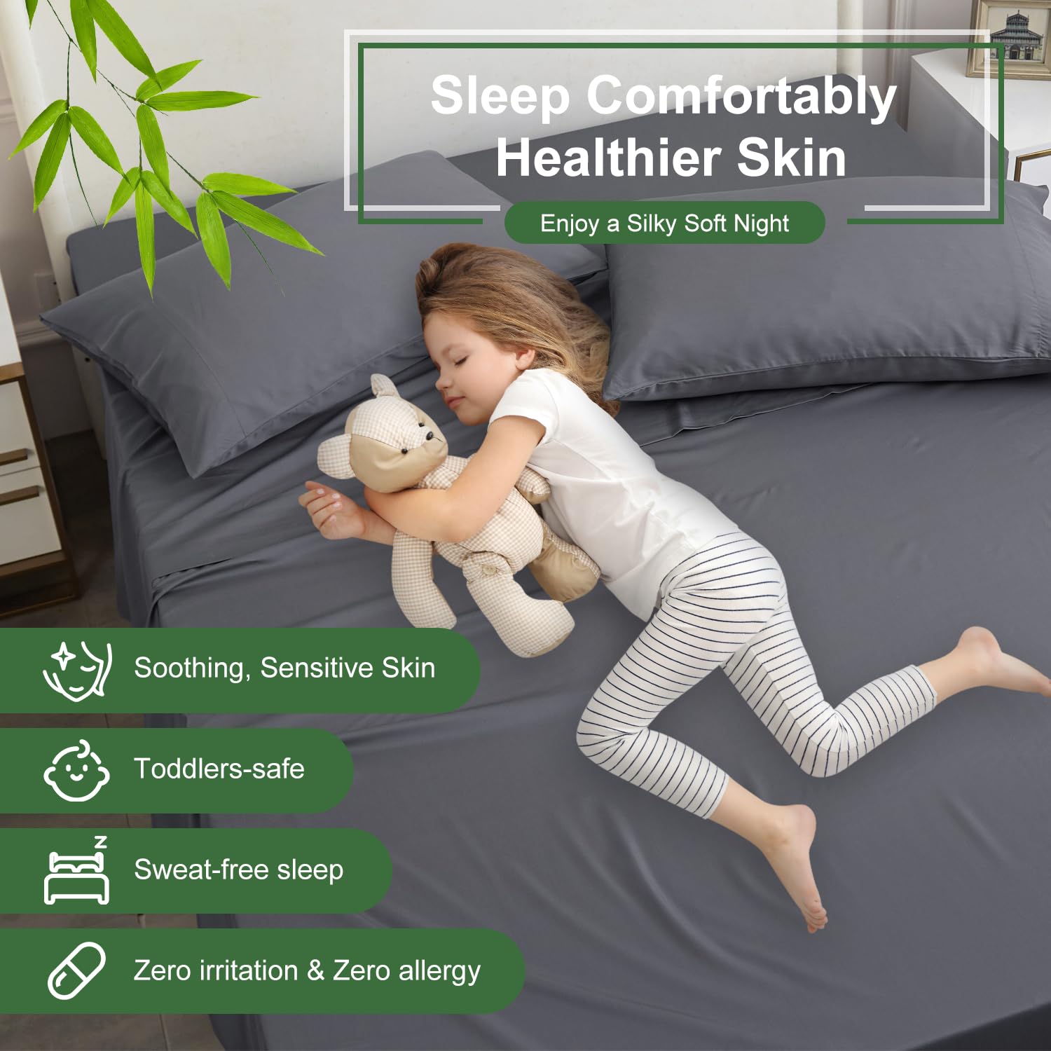 Luxury Cooling Queen Size Bed Sheets - Ivellow Rayon Bamboo Deep Pocket Sheets (18