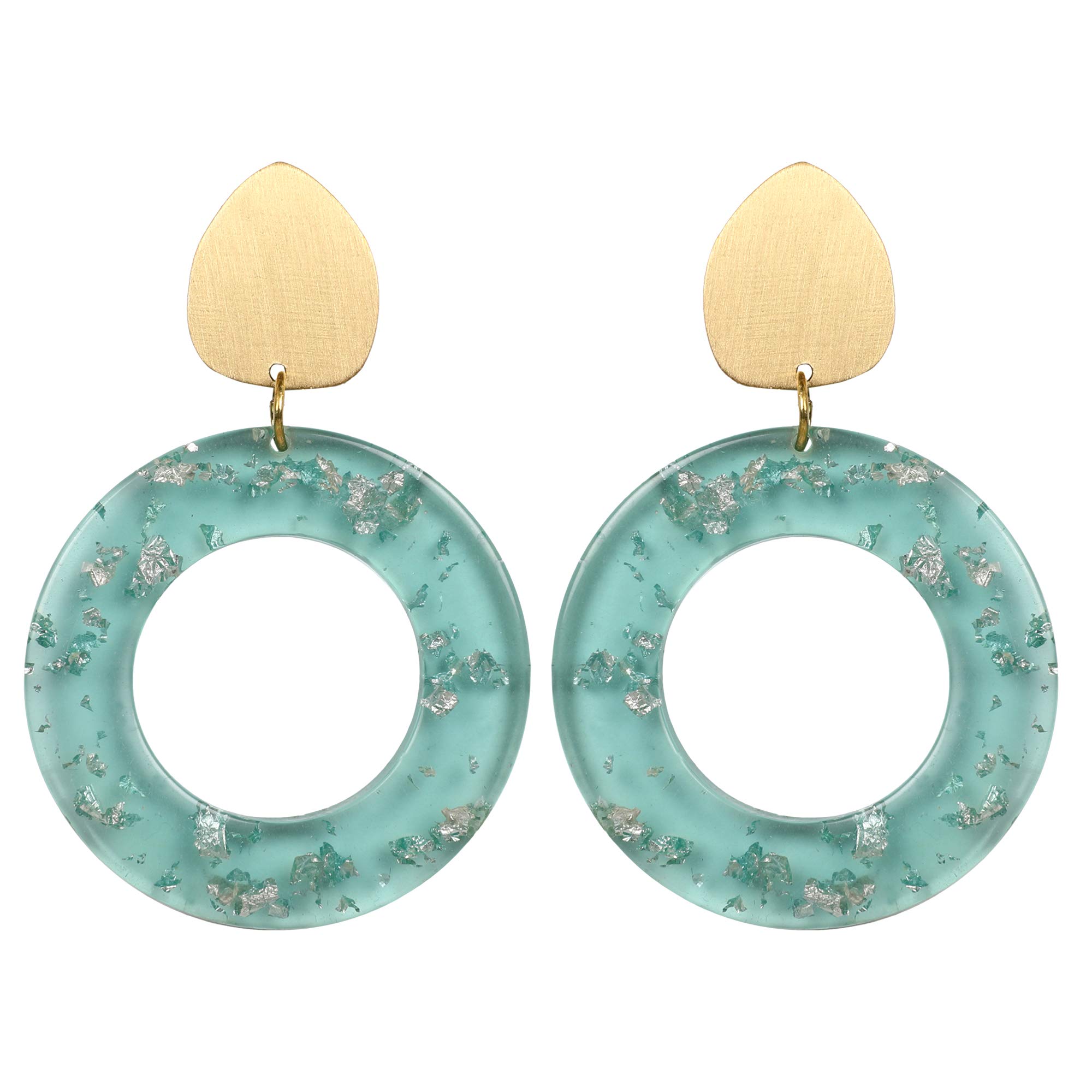 HILROSE Golden Hoop Brass Matte Finish Wooden Resin Earrings for Women | Lightweight Fashion Jewelry | Birthday, Summer Party, Friendship Gifts | Perfect for Casual Wear, Date Night & Special Occasions
