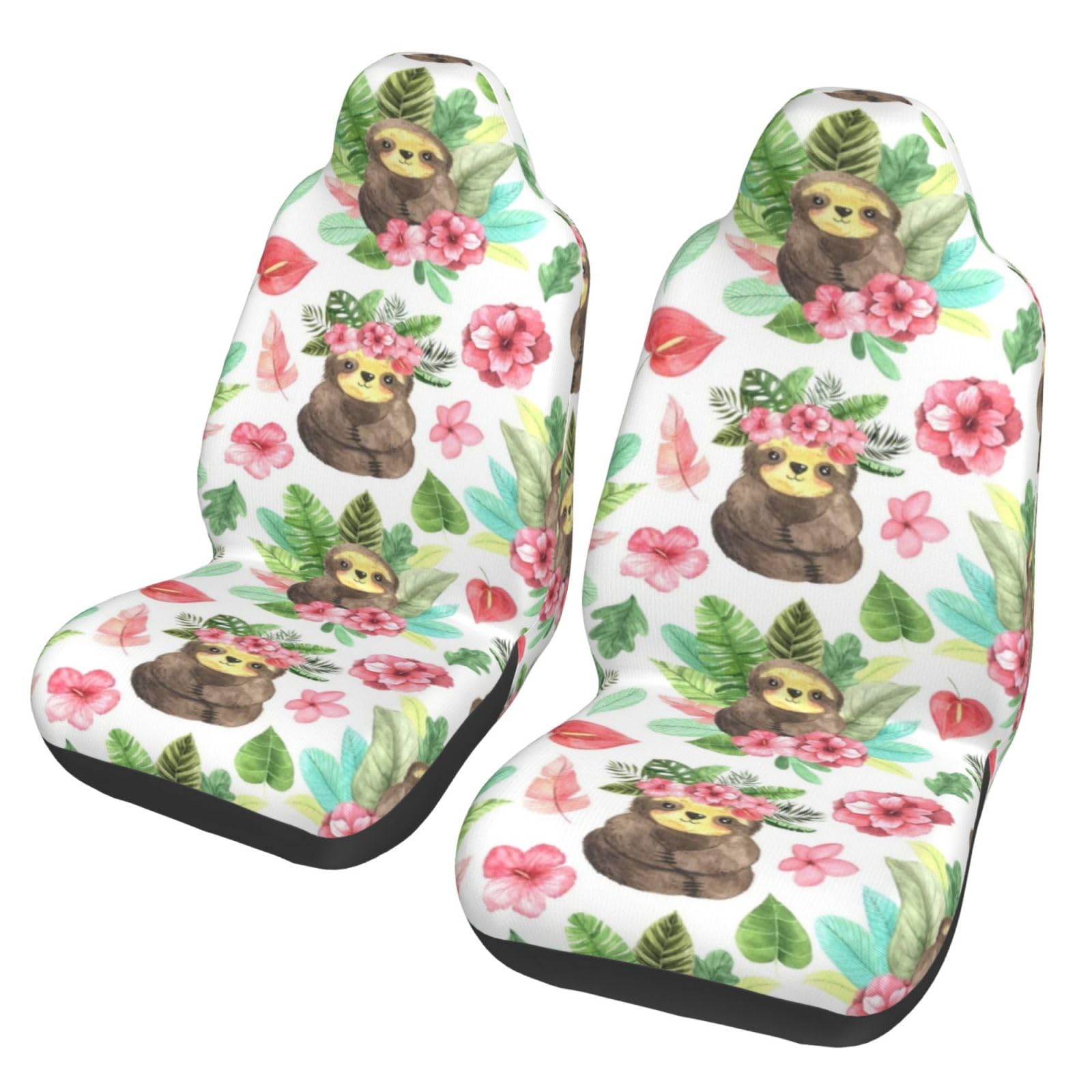 FIDEMM 2-Piece Cartoon Sloth Car Seat Covers - Universal Fit for Most Vehicles (SUV, Sedan, Truck) - Cute Auto Front Seat Protectors for Men & Women | Perfect for Daily Commute, Road Trips & Protecting Seats from Wear