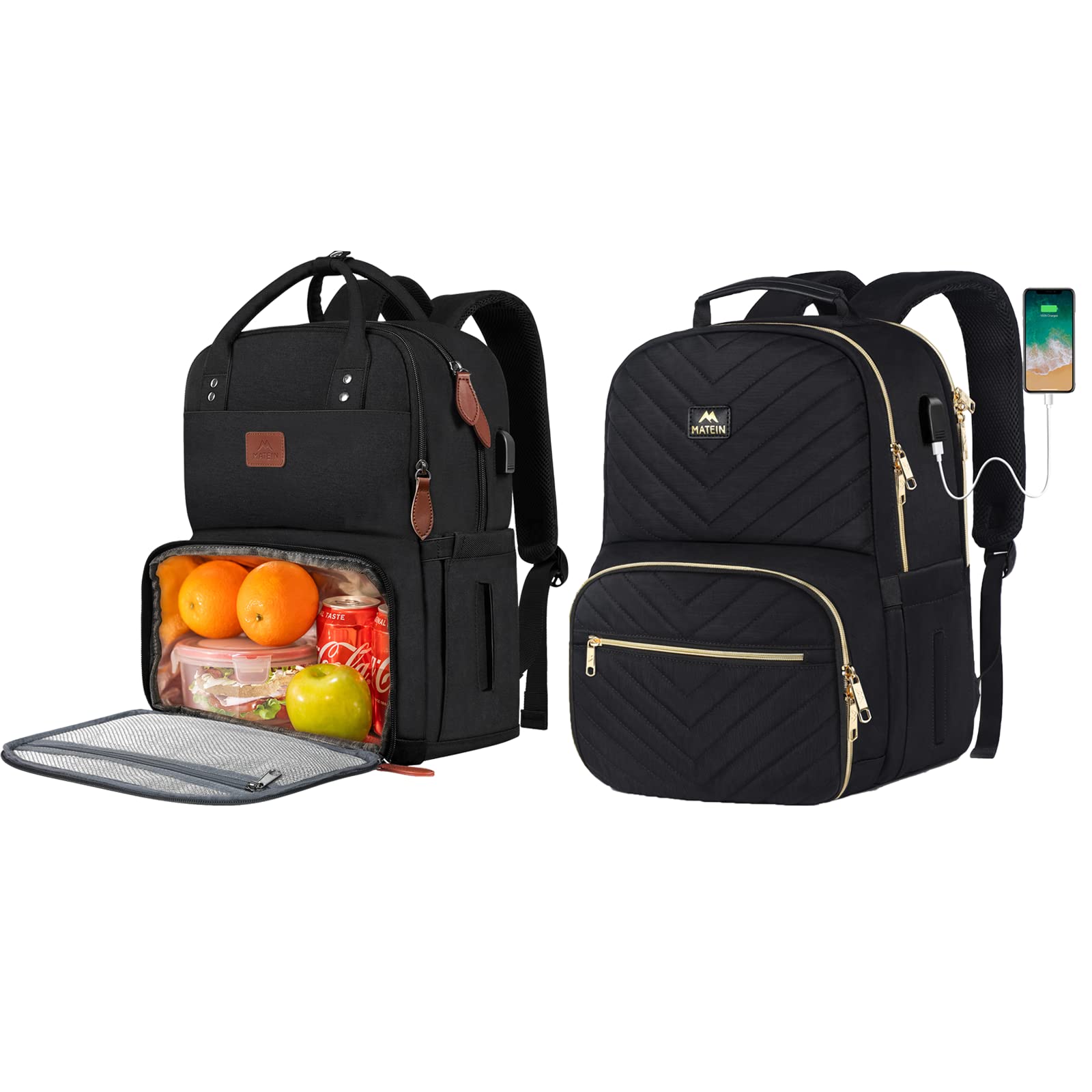MATEIN 23L Women's Laptop Backpack with USB Charging Port, Insulated Lunch Box & Waterproof Tote Bag - Perfect for Travel, Work, School, Beach, Camping, Hiking & Outdoor Activities