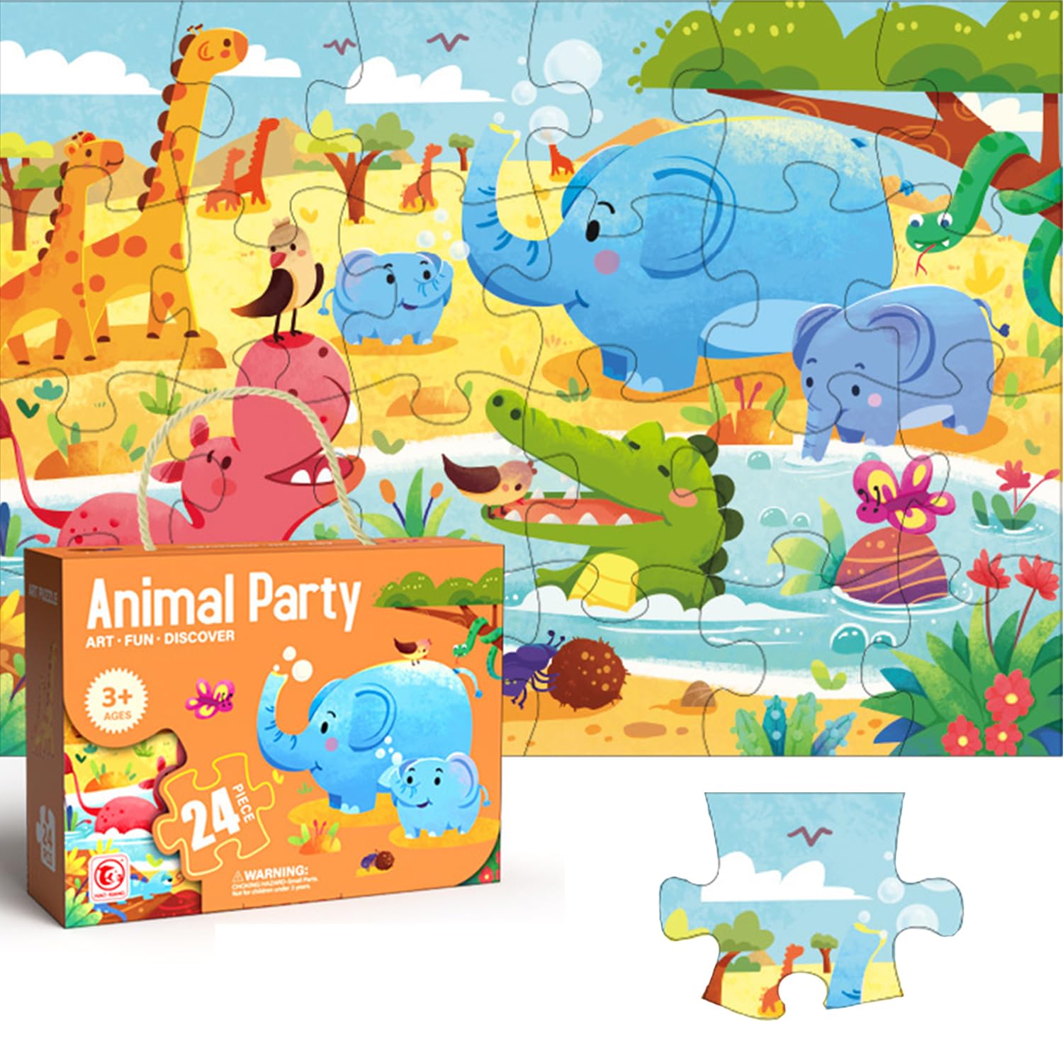 Jumbo Jungle Animal Floor Puzzle for Kids Ages 3-5 | 24-Piece Preschool Learning Toy for Boys & Girls | Playroom & Classroom Educational Gift