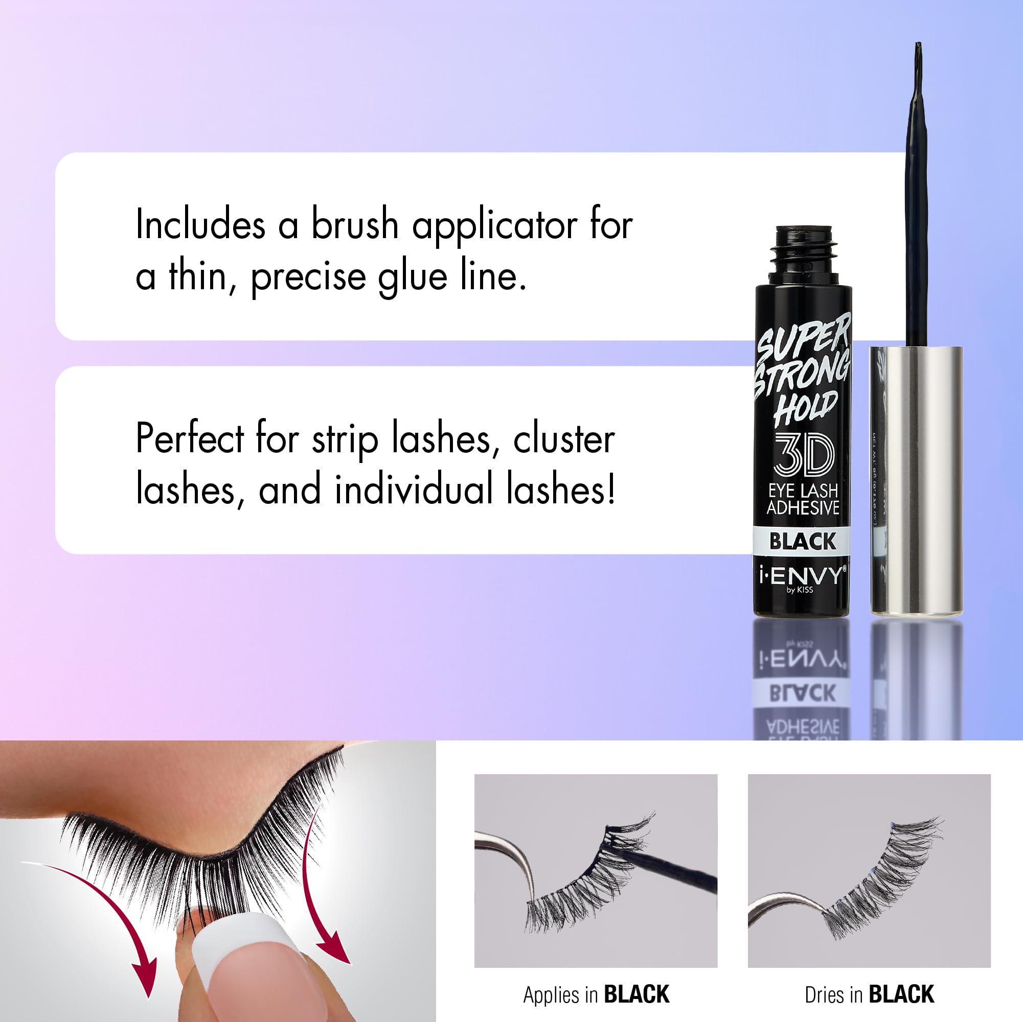 Kiss i-ENVY Super Strong Hold 3D False Eyelash Glue - Black | Waterproof & Long Lasting | Perfect for Special Occasions & Night Out Makeup