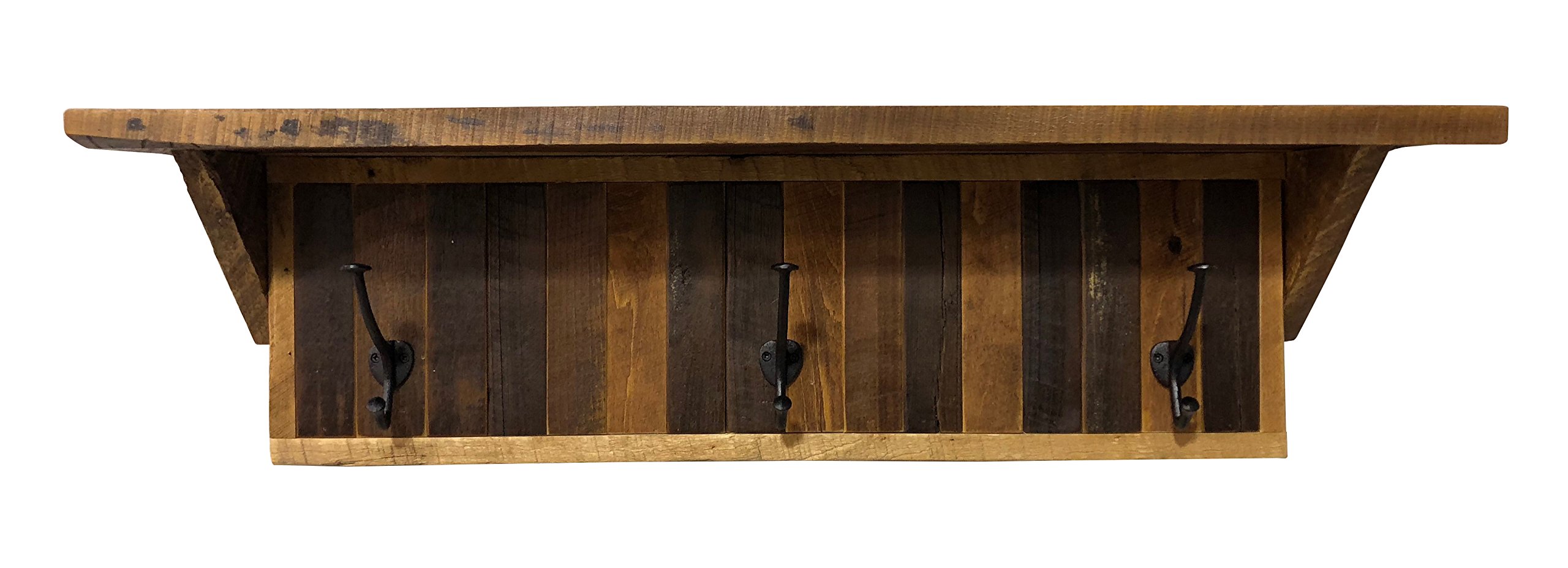 Rustic Reclaimed Wood Wall Mounted Coat Rack with Wrought Iron Hooks - 36