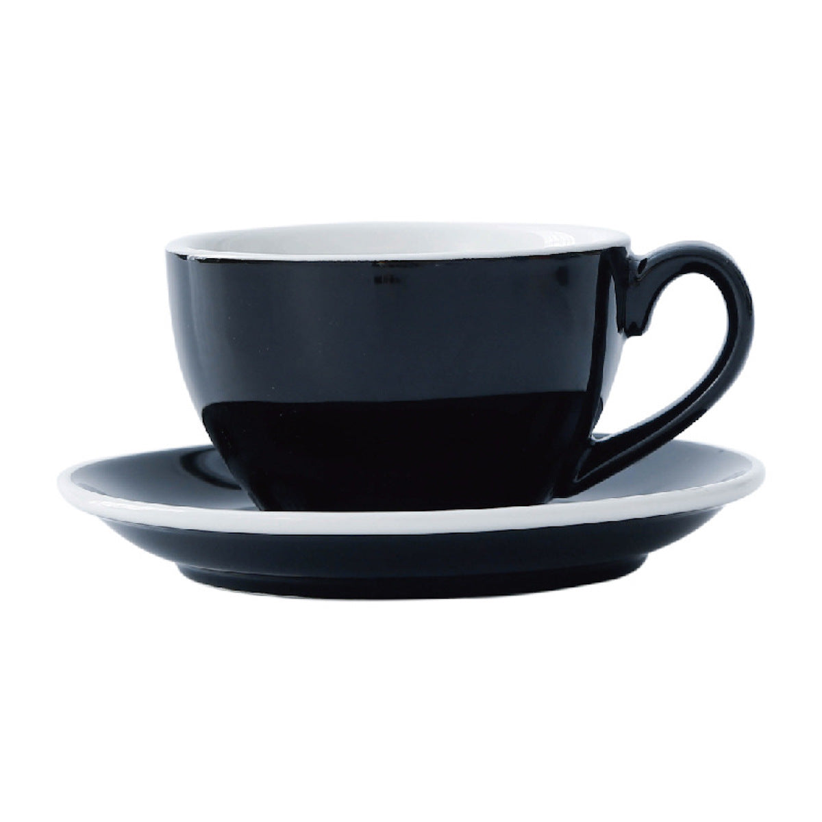I.XXI Ceramic Latte Mug with Saucer - 220ml Black Coffee Cup for Espresso, Cappuccino & Tea - Perfect for Home, Office & Cafe Use