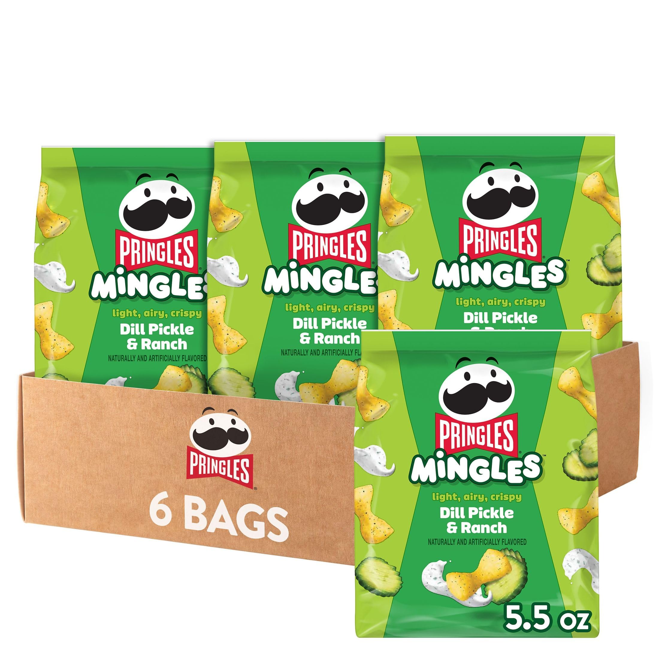Pringles Mingles Puffed Snacks - Dill Pickle & Ranch Flavor - 6 Pack of Crunchy Salty Snacks for Parties, Road Trips & Movie Nights