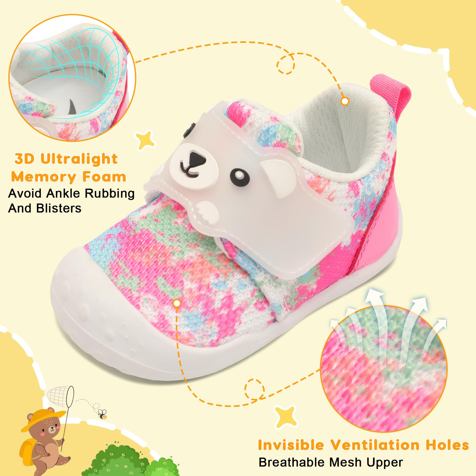 FEETCITY Breathable Baby Walking Shoes for Boys & Girls - Wide Toddler Sneakers, Slip-On Barefoot Crib Shoes for Infants | Perfect for Indoor Play, Outdoor Walks & First Steps