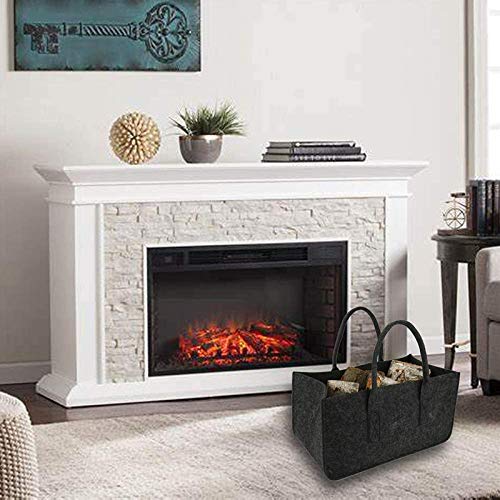 Ecaqlin Firewood Storage Bag - Foldable Felt Firewood Holder Basket with Magazine Rack, Gray - Perfect for Fireplace Wood Storage and Living Room Organization