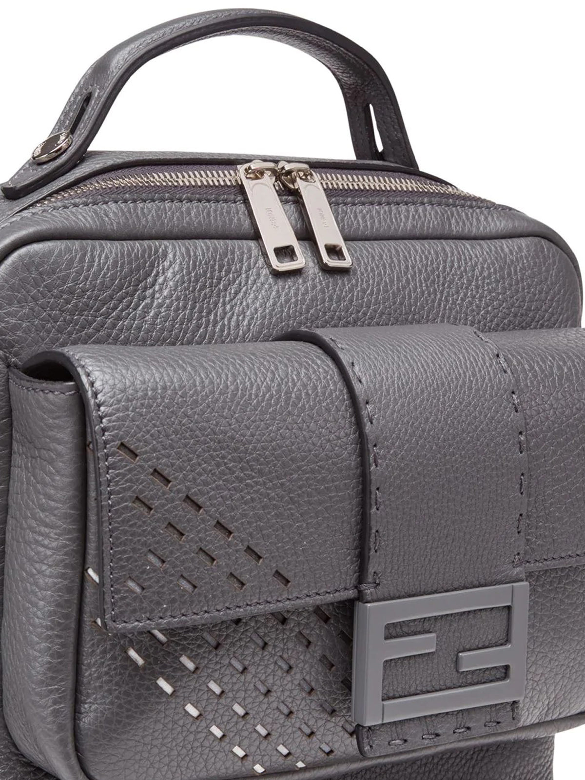 Fendi Backpack for Women & Men | Grey Fendi 7VZ047A9ZF F10VXASFALTOBLACKWHITE | Stylish & Durable Designer Backpack for Travel, Work & School