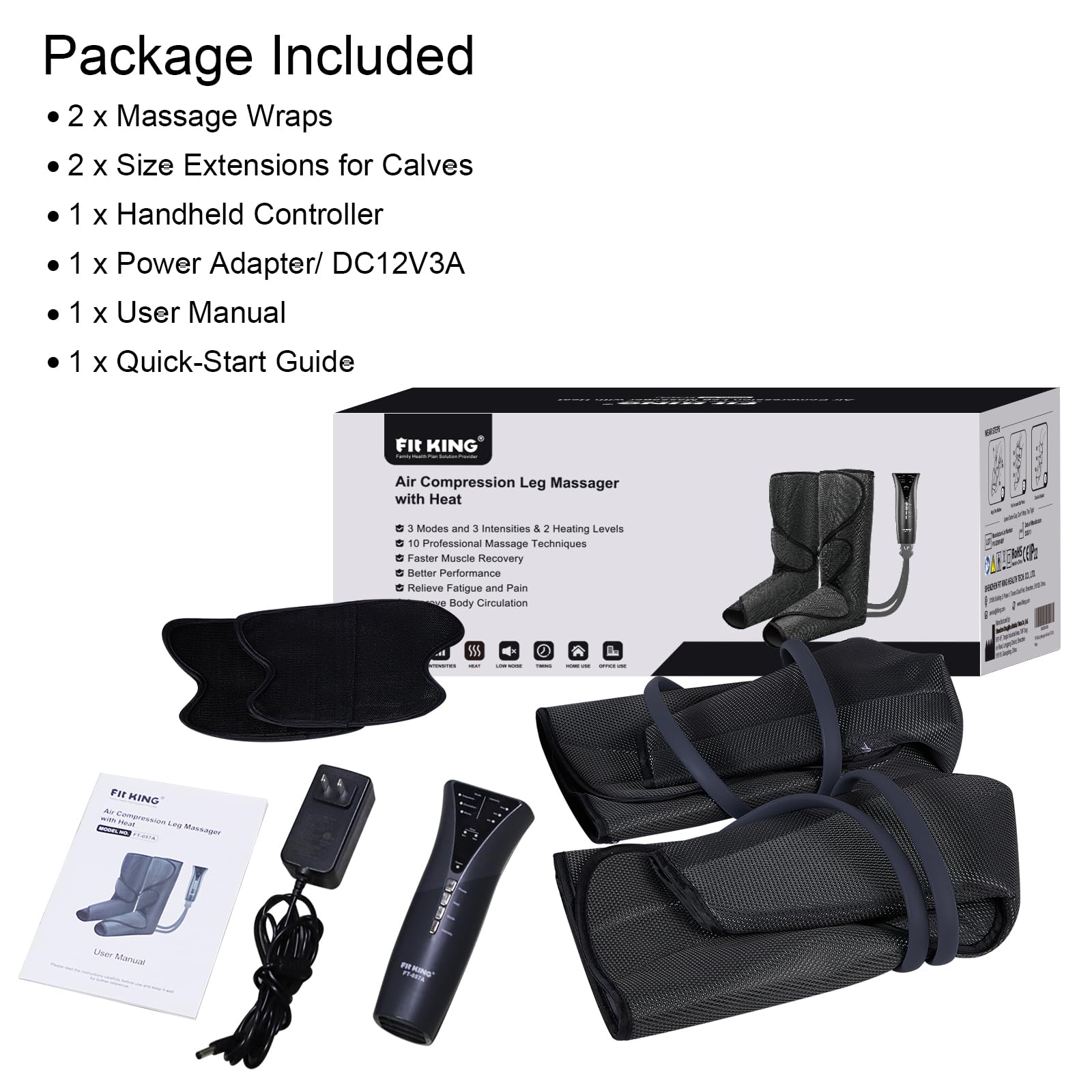 FIT KING Leg and Foot Massager with Heat - Air Compression Massage for Circulation, Pain Relief, Swollen Legs, Edema & RLS - Perfect Gift for Women, Parents & Friends - FSA HSA Eligible - Ideal for Home Use, Office Relaxation & Post-Workout Recovery