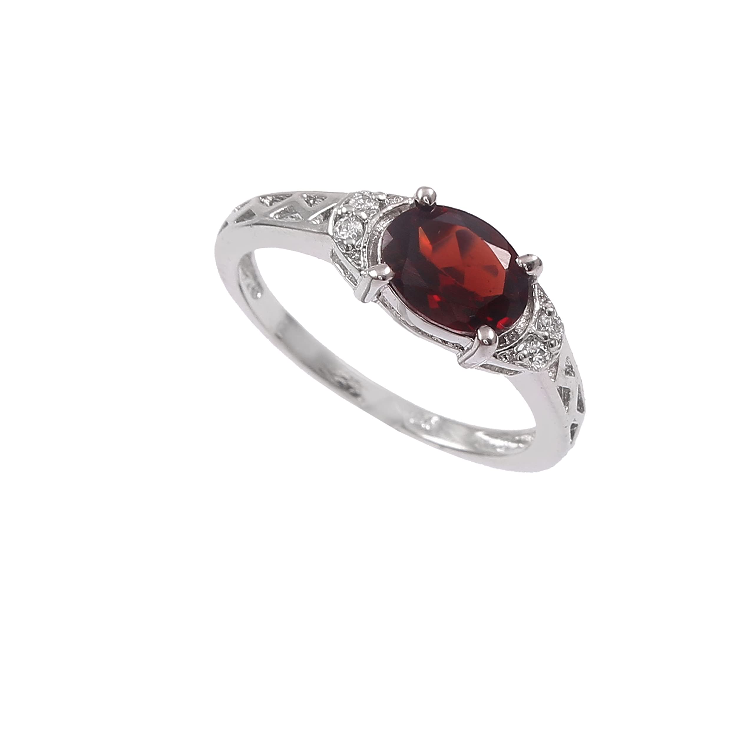 925 Sterling Silver Garnet Ring for Women - AAA Quality Natural Oval Faceted Gemstone | January Birthstone, Engagement Ring, Astrological Jewelry | Size 6 US (D-19) | Perfect for Weddings, Anniversaries & Everyday Elegance
