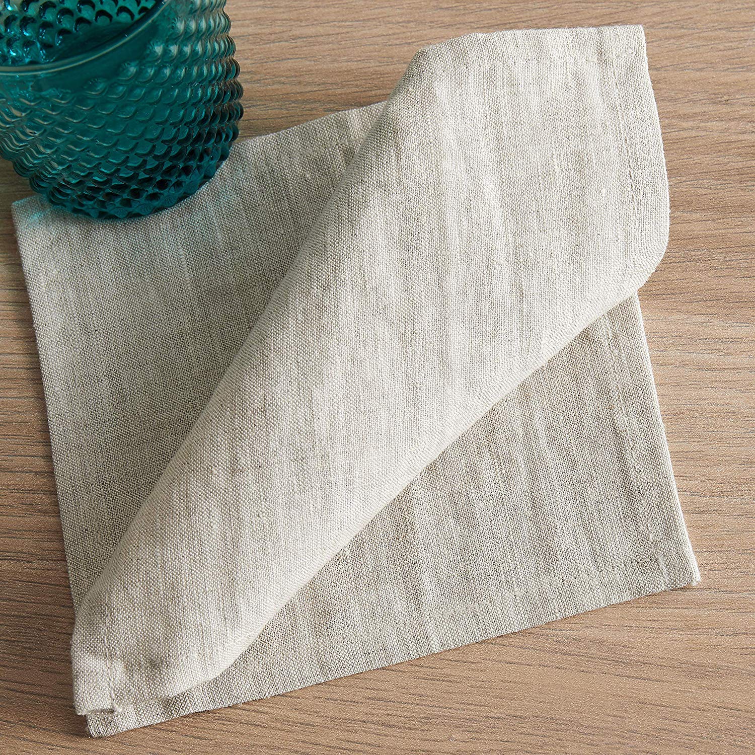 Premium 100% Pure Linen Cocktail Napkins - Set of 50 (6×6 Inch) - Natural Linen Drink Coasters & Elegant Table Decor for Valentine's Day, Weddings, Dinner Parties & Home Entertaining