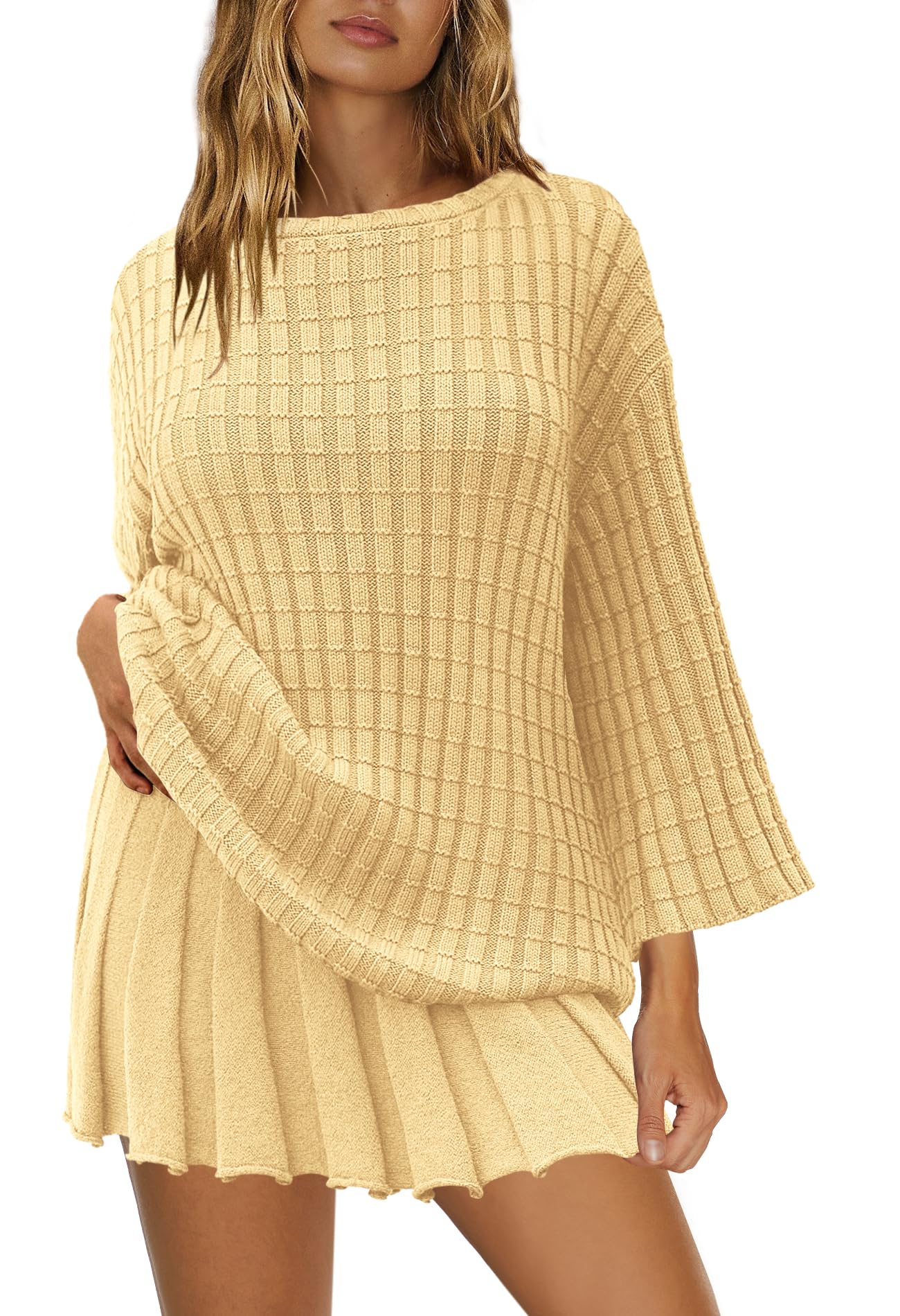 Yanekop Women's 2-Piece Sweater Skirt Set - Loose Matching Lounge Wear, Comfy Pajama Outfit with Long Sleeve Top & Skirt | Perfect for Home Relaxation, Casual Outings & Cozy Winter Days